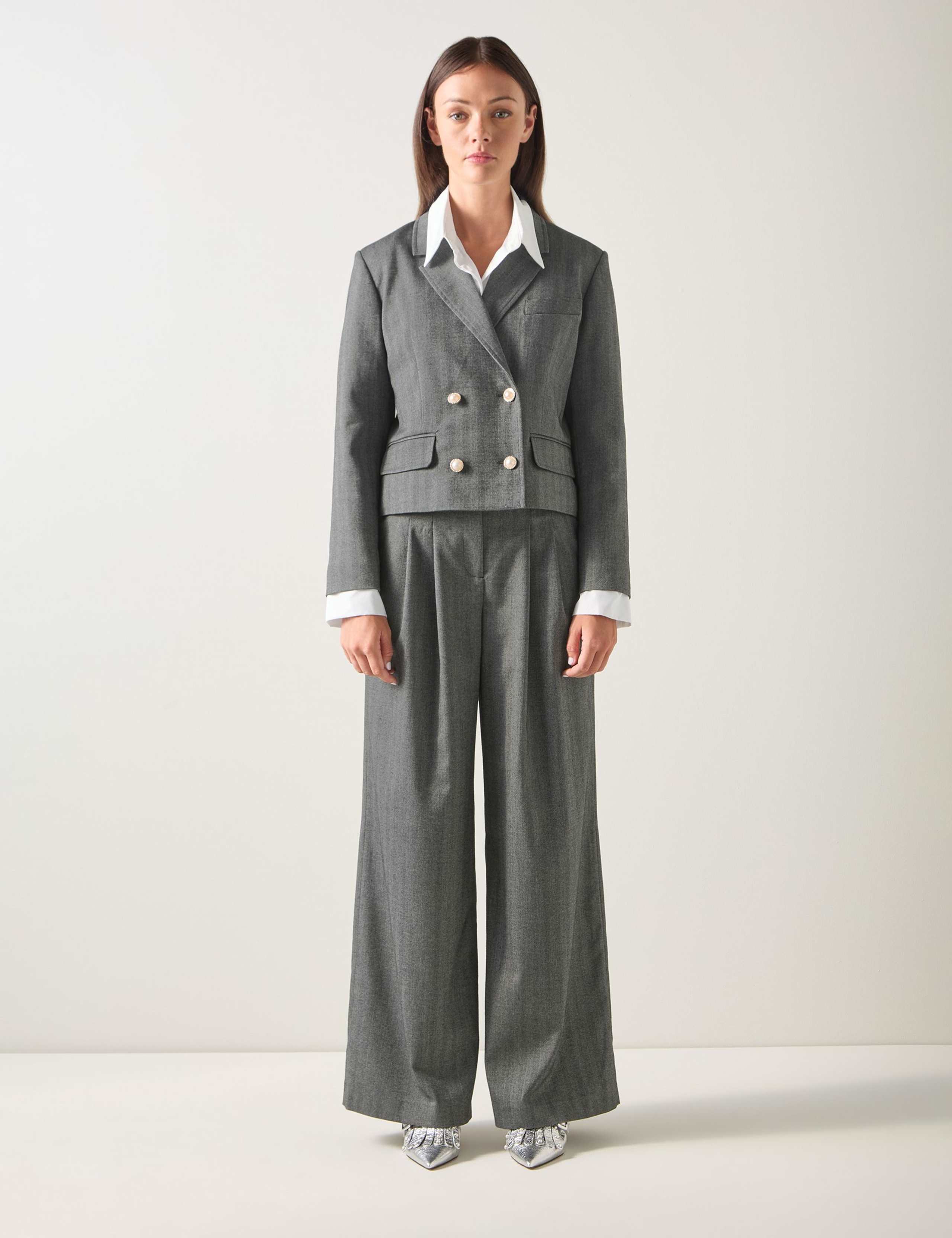 Herringbone Cropped Tailored Coat 1 of 4