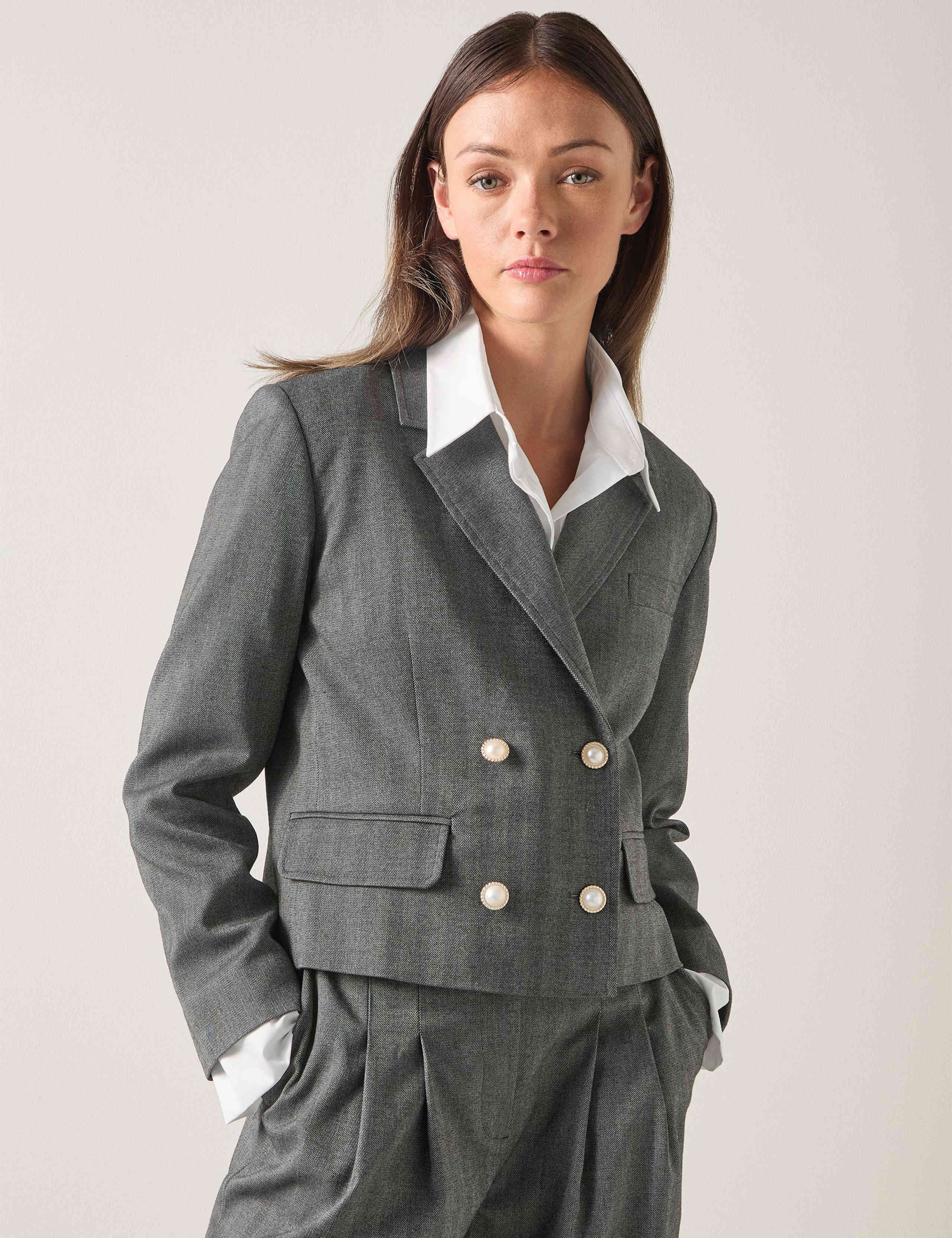 Herringbone Cropped Tailored Coat 3 of 4