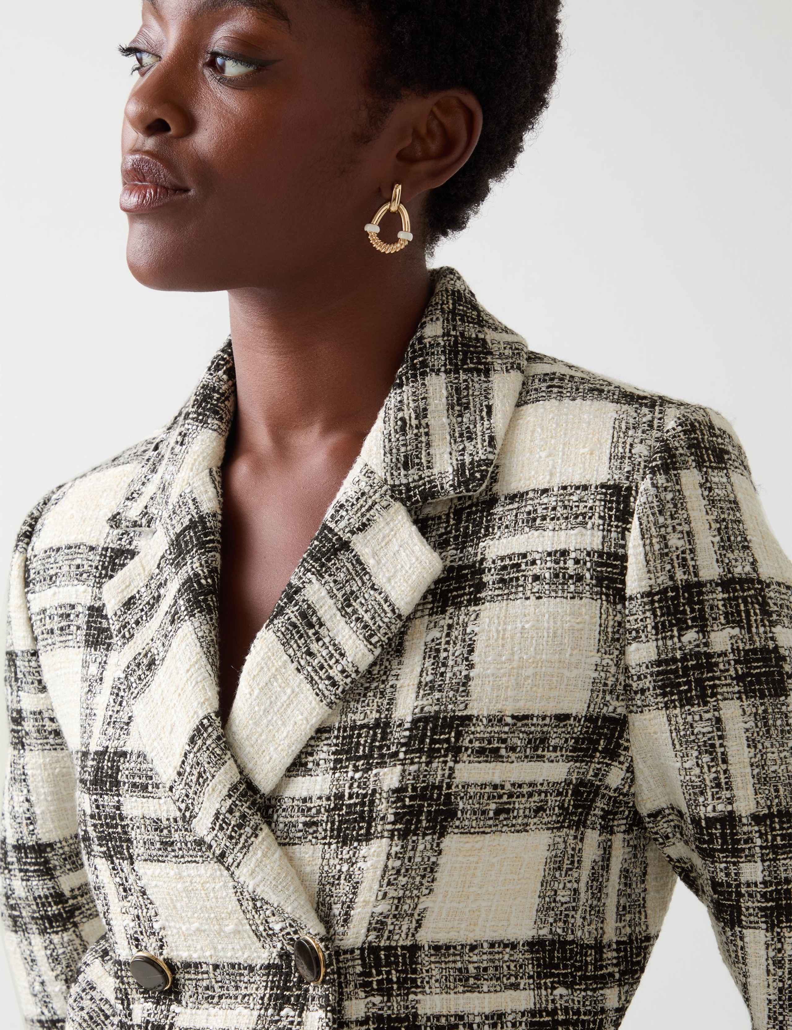 Checked Cropped Tailored Coat with Cotton 3 of 4