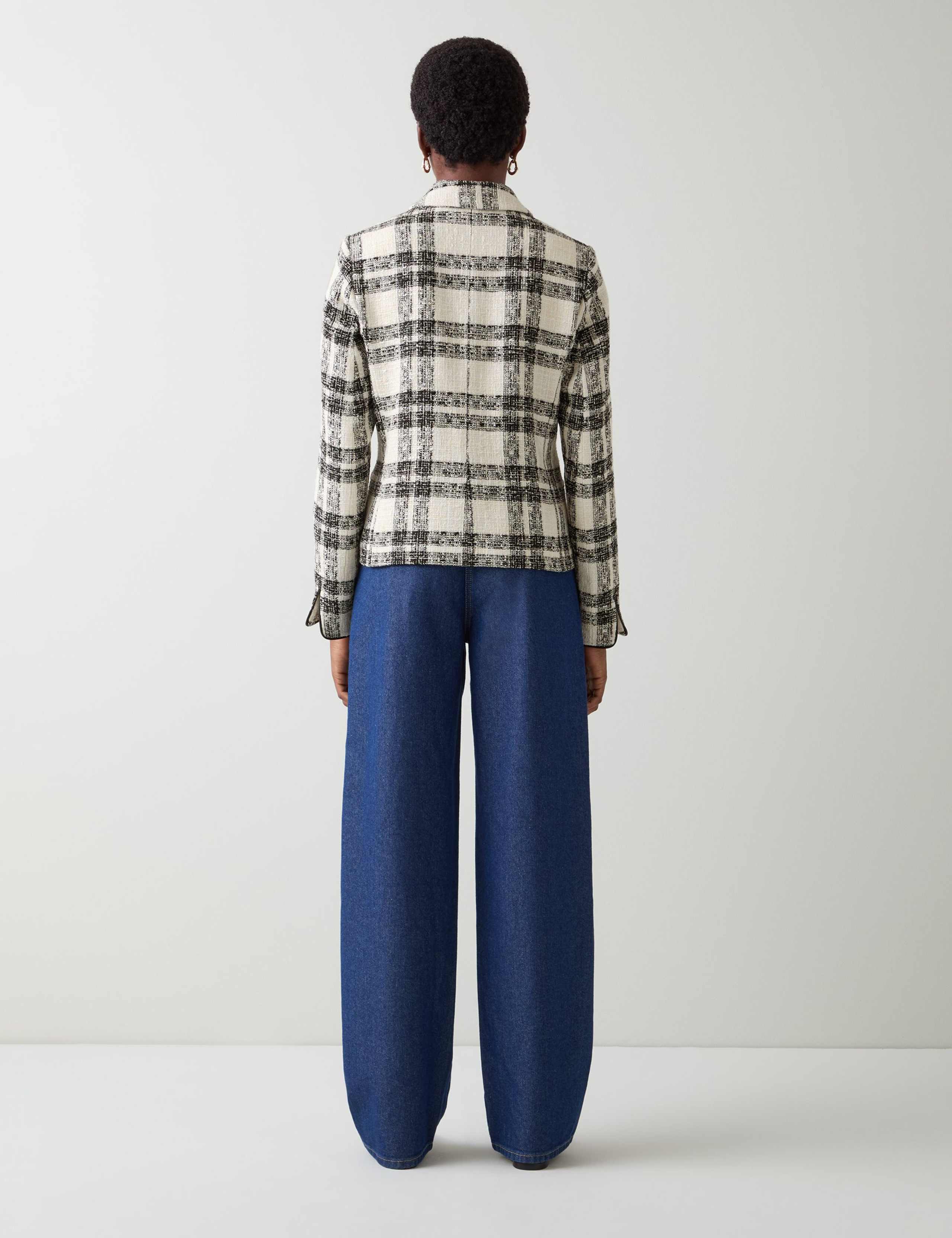 Checked Cropped Tailored Coat with Cotton 4 of 4