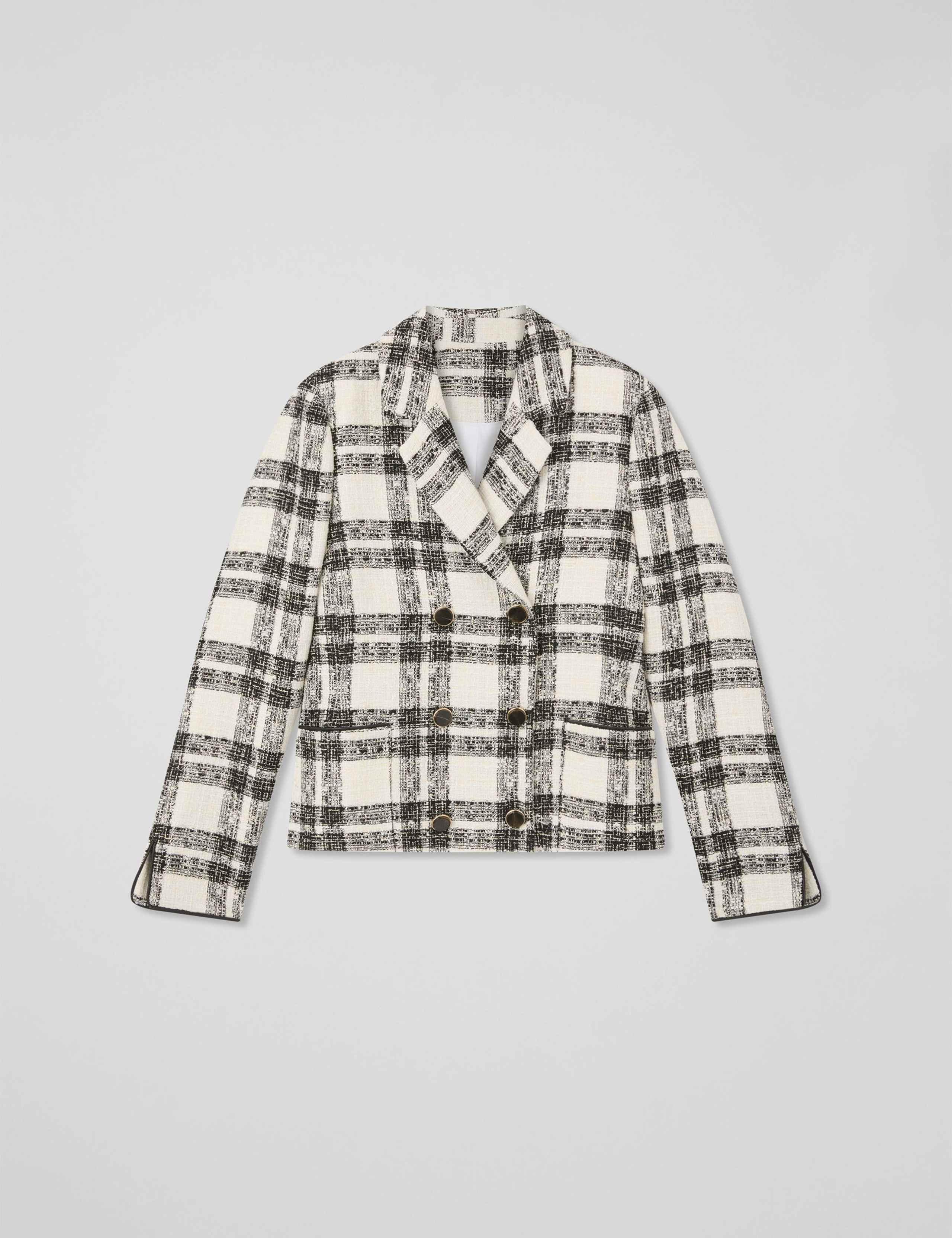 Checked Cropped Tailored Coat with Cotton 2 of 4