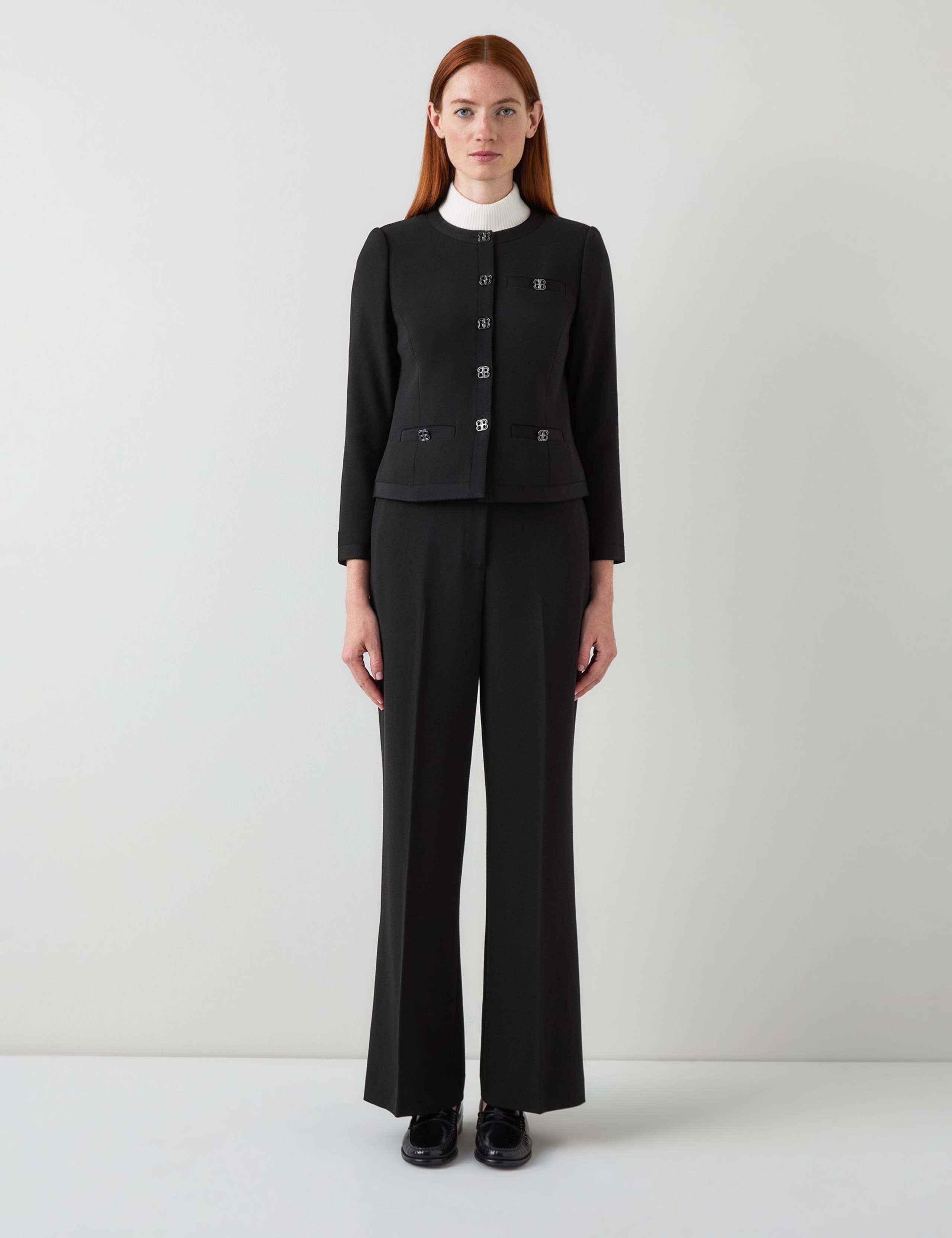 Crepe Collarless Short Tailored Jacket 2 of 3
