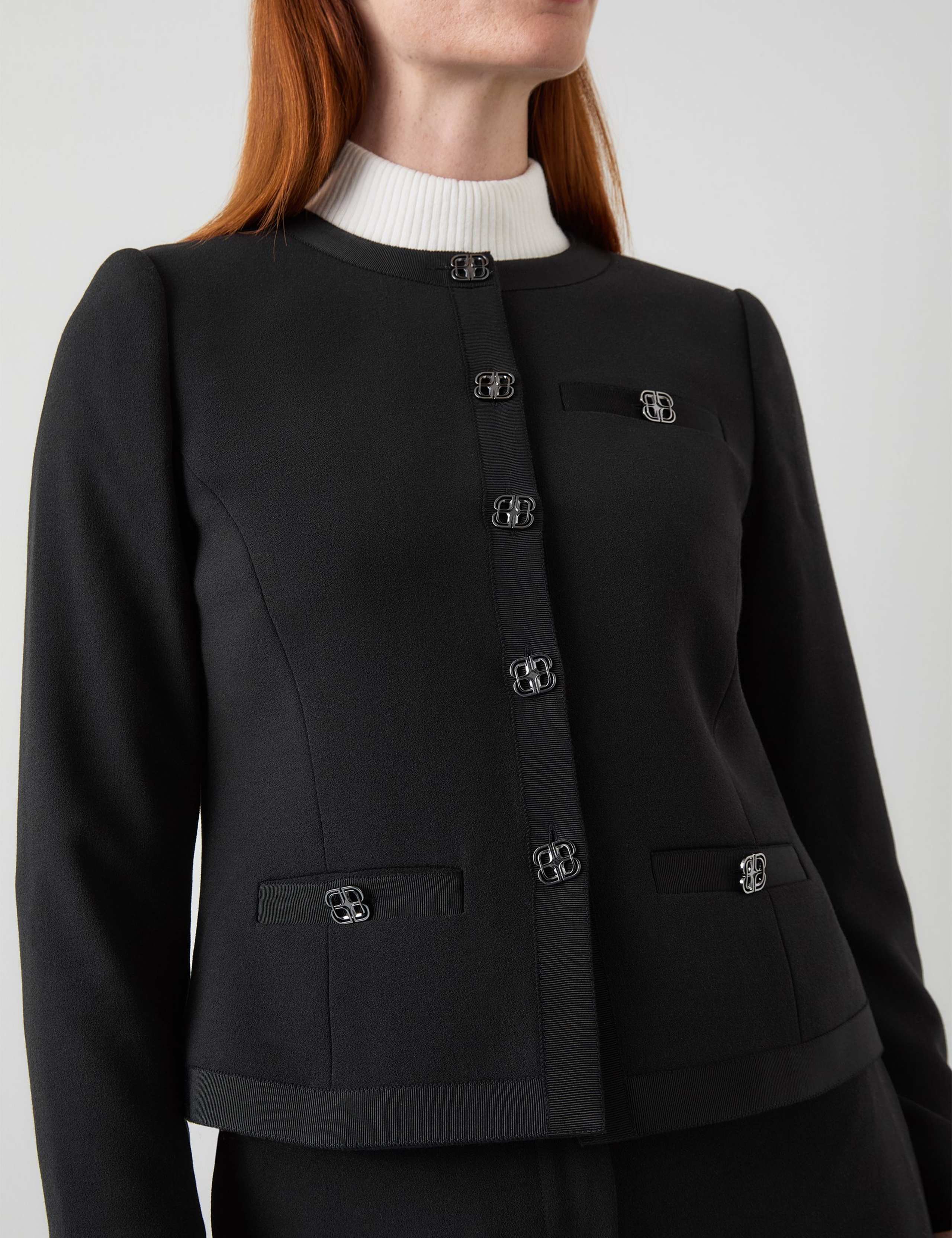 Crepe Collarless Short Tailored Jacket 3 of 3