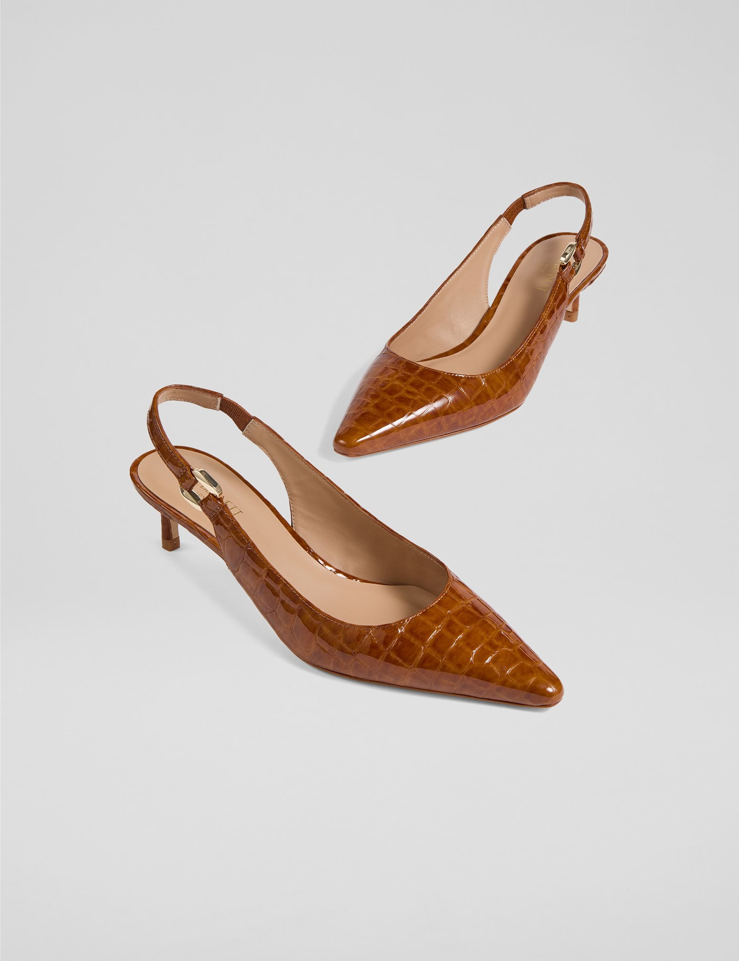 Leather Croc Stiletto Heel Slingback Shoes 2 of 4