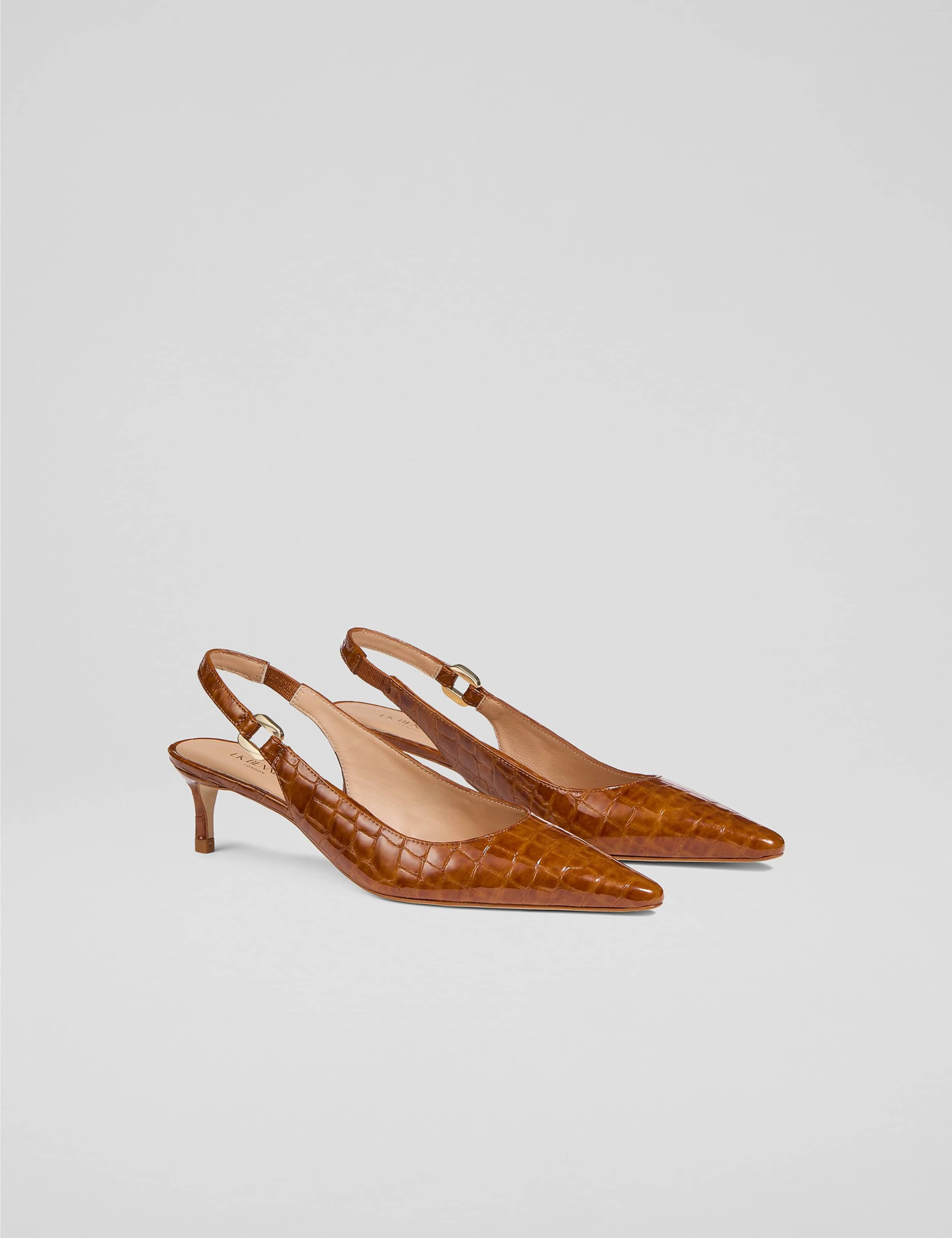 Leather Croc Stiletto Heel Slingback Shoes 4 of 4