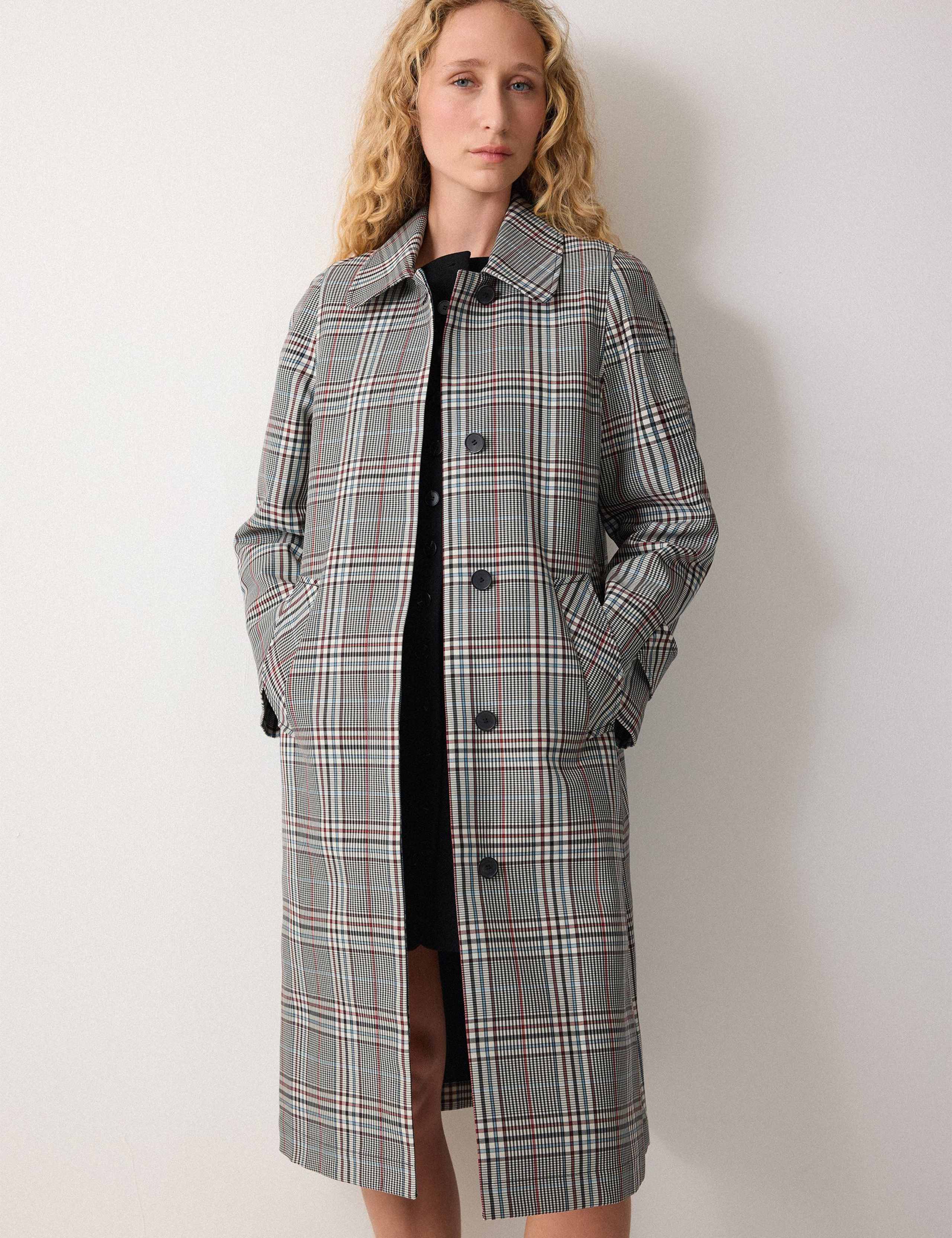 Lyocell Blend Bonded Checked Trench Coat 1 of 5