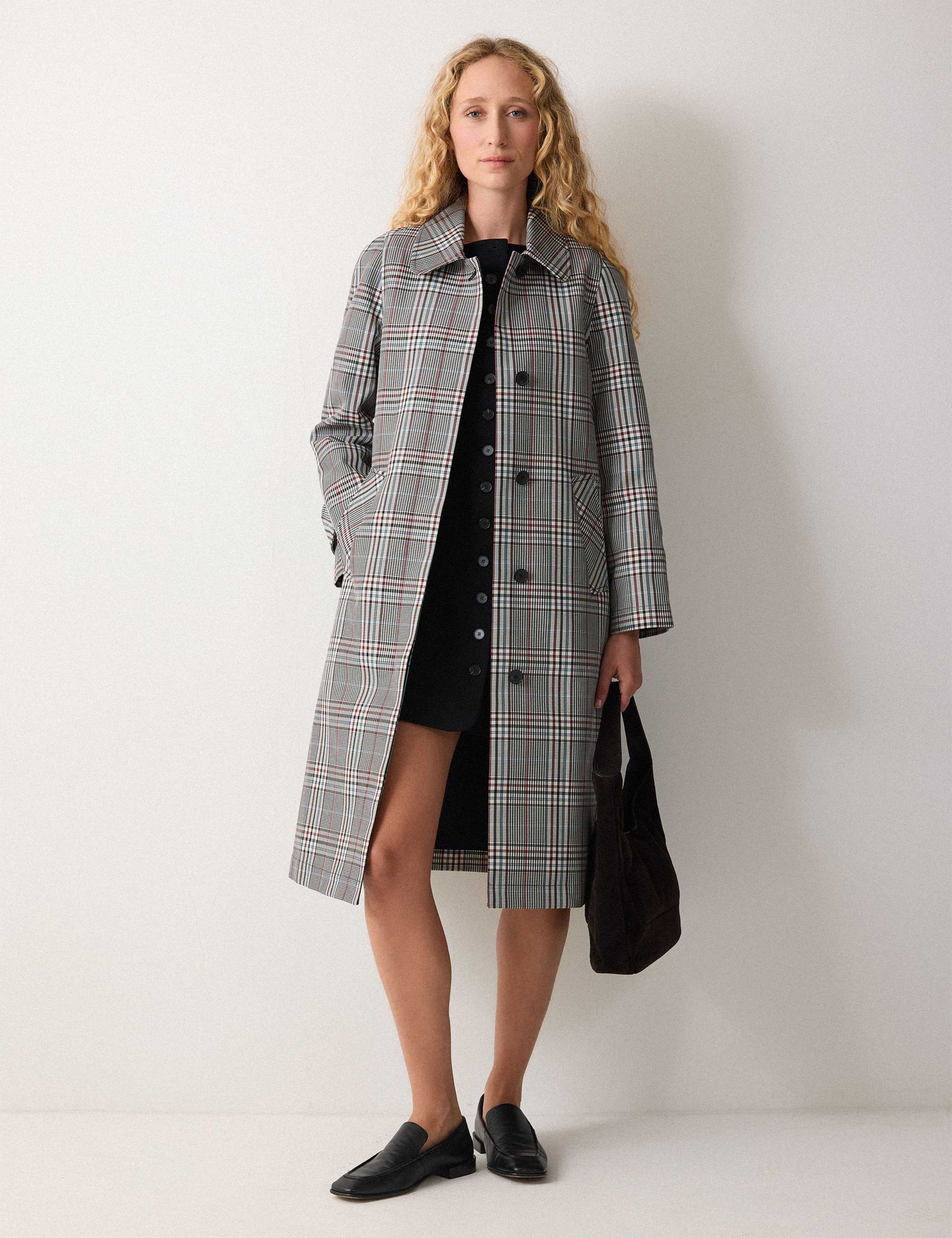 Lyocell Blend Bonded Checked Trench Coat 3 of 5