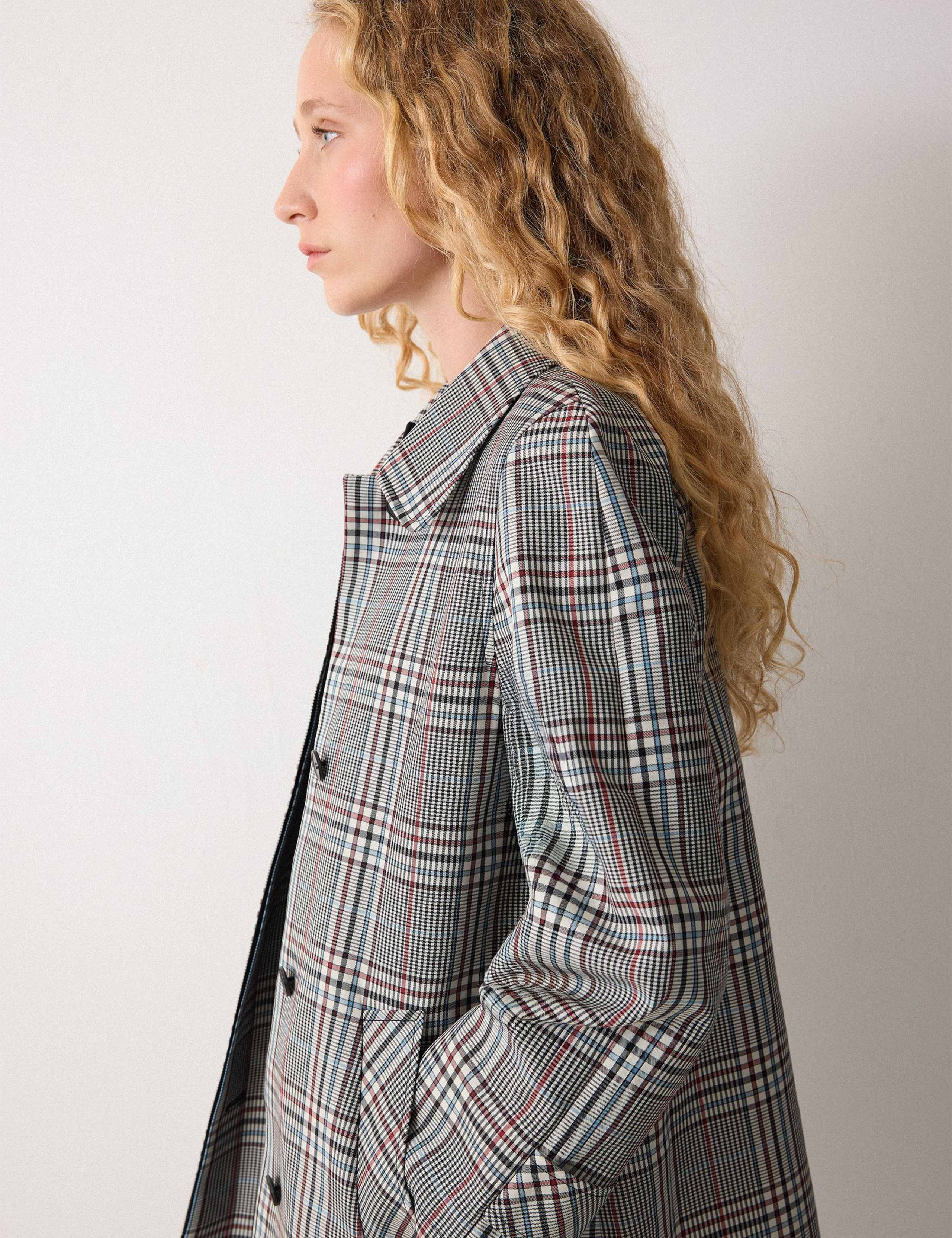 Lyocell Blend Bonded Checked Trench Coat 4 of 5