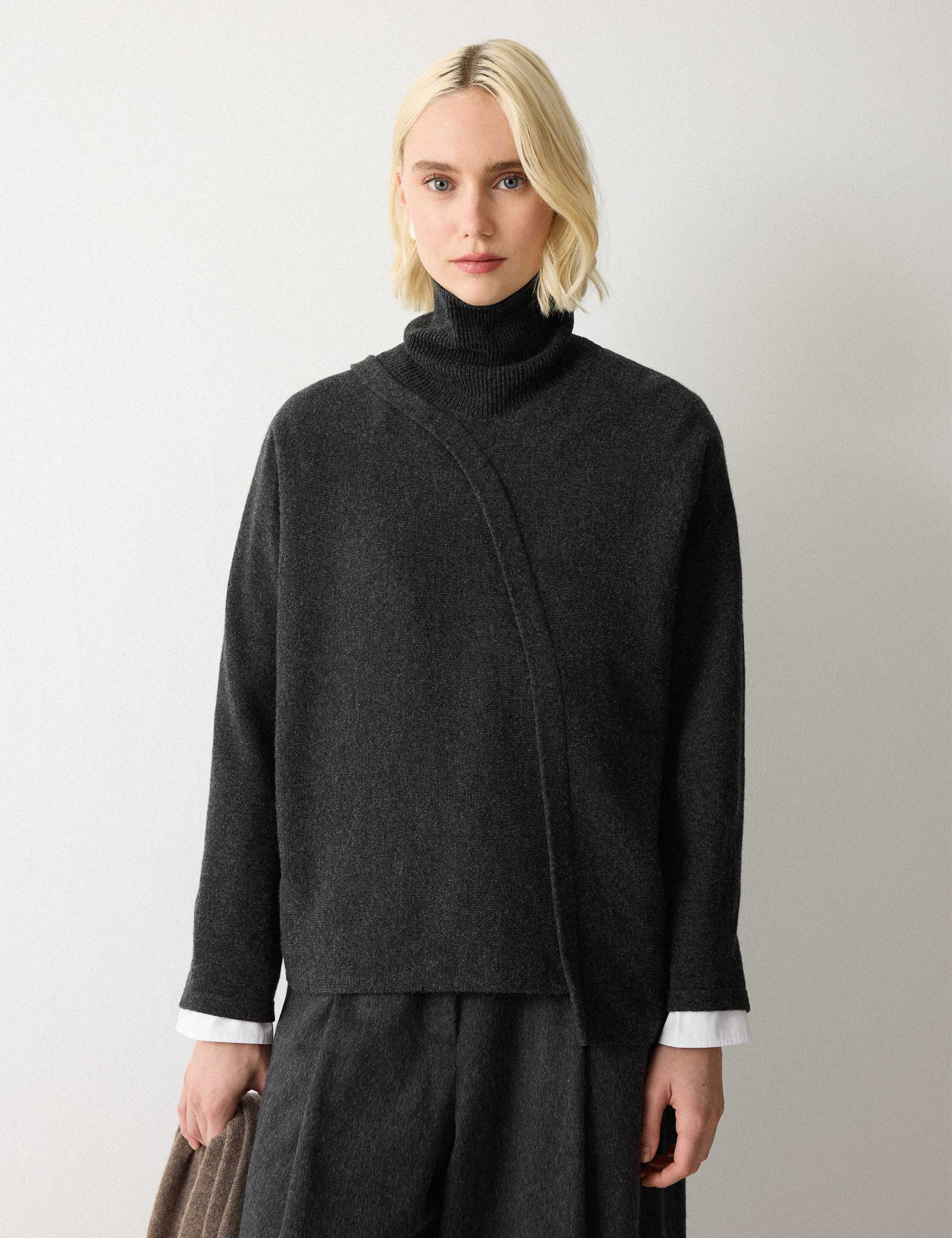 Pure Wool Roll Neck Overlap Detail Jumper 1 of 7