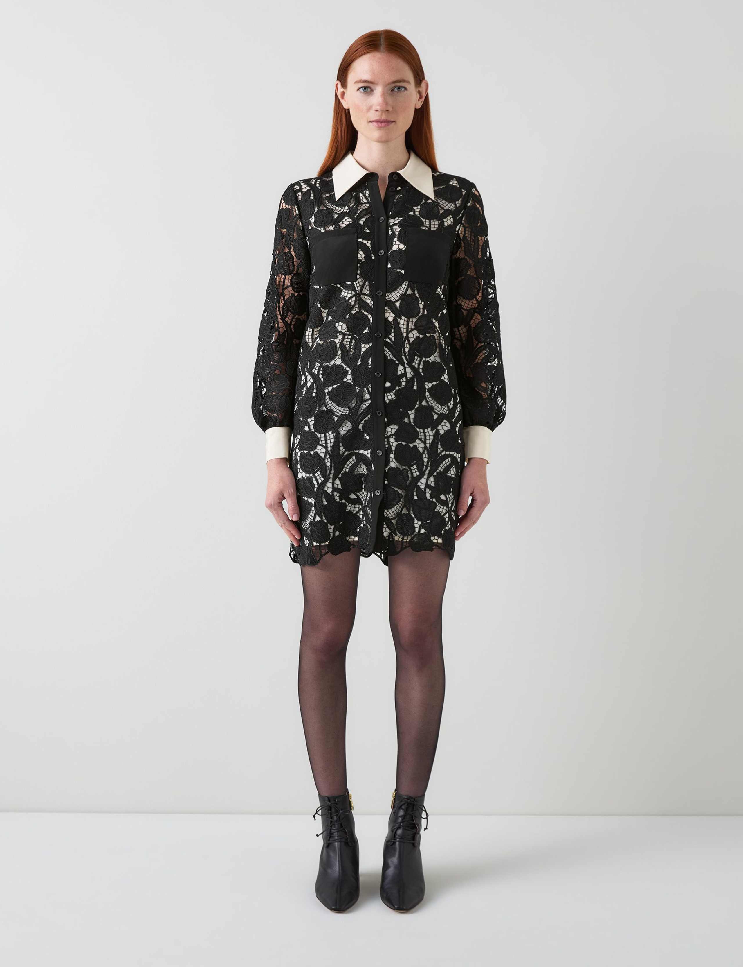 Floral Embroidery Mini Shirt Dress 1 of 4