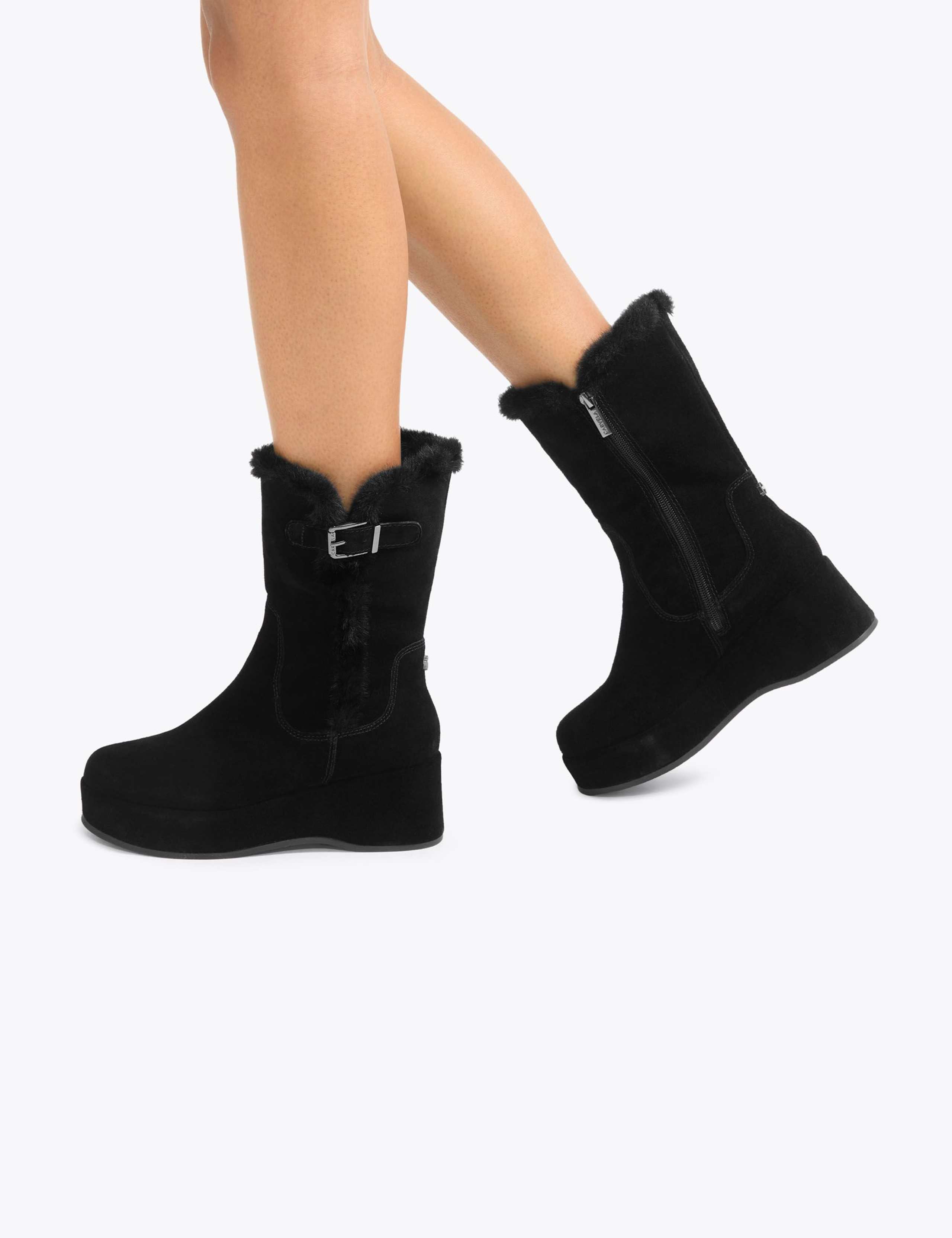 Suede Faux Fur Trim Flatform Mid Calf Boots 2 of 5