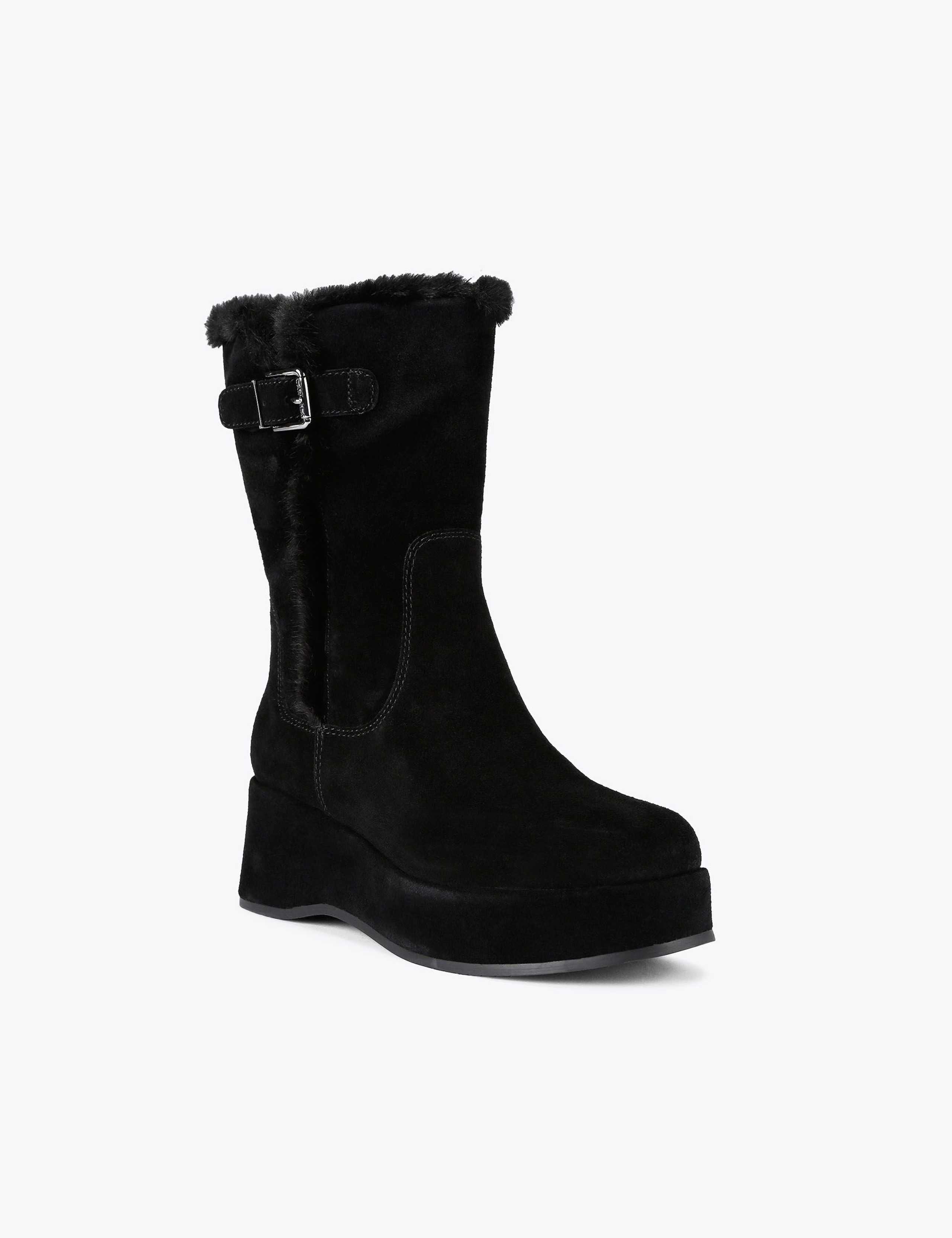 Suede Faux Fur Trim Flatform Mid Calf Boots 3 of 5