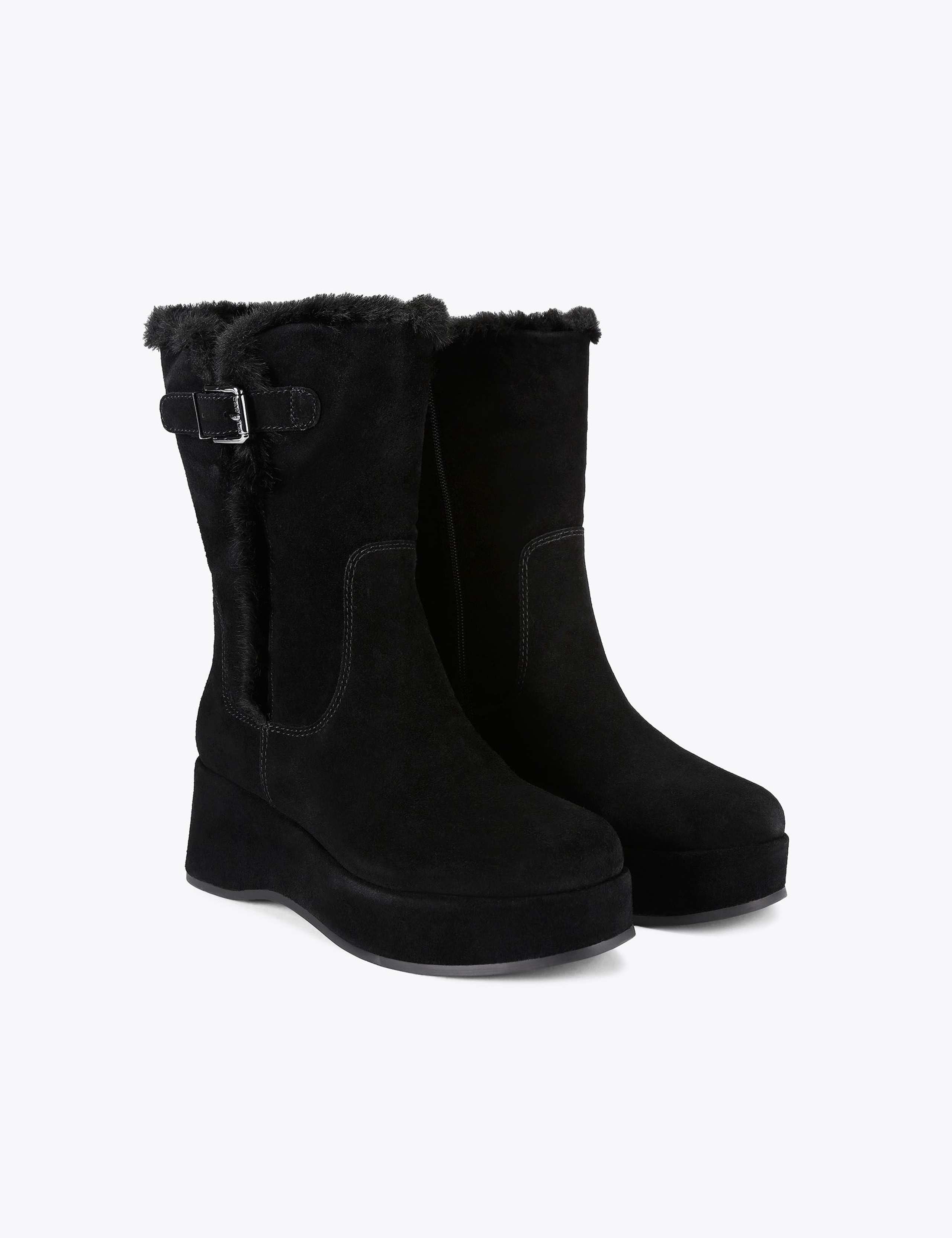 Suede Faux Fur Trim Flatform Mid Calf Boots 4 of 5