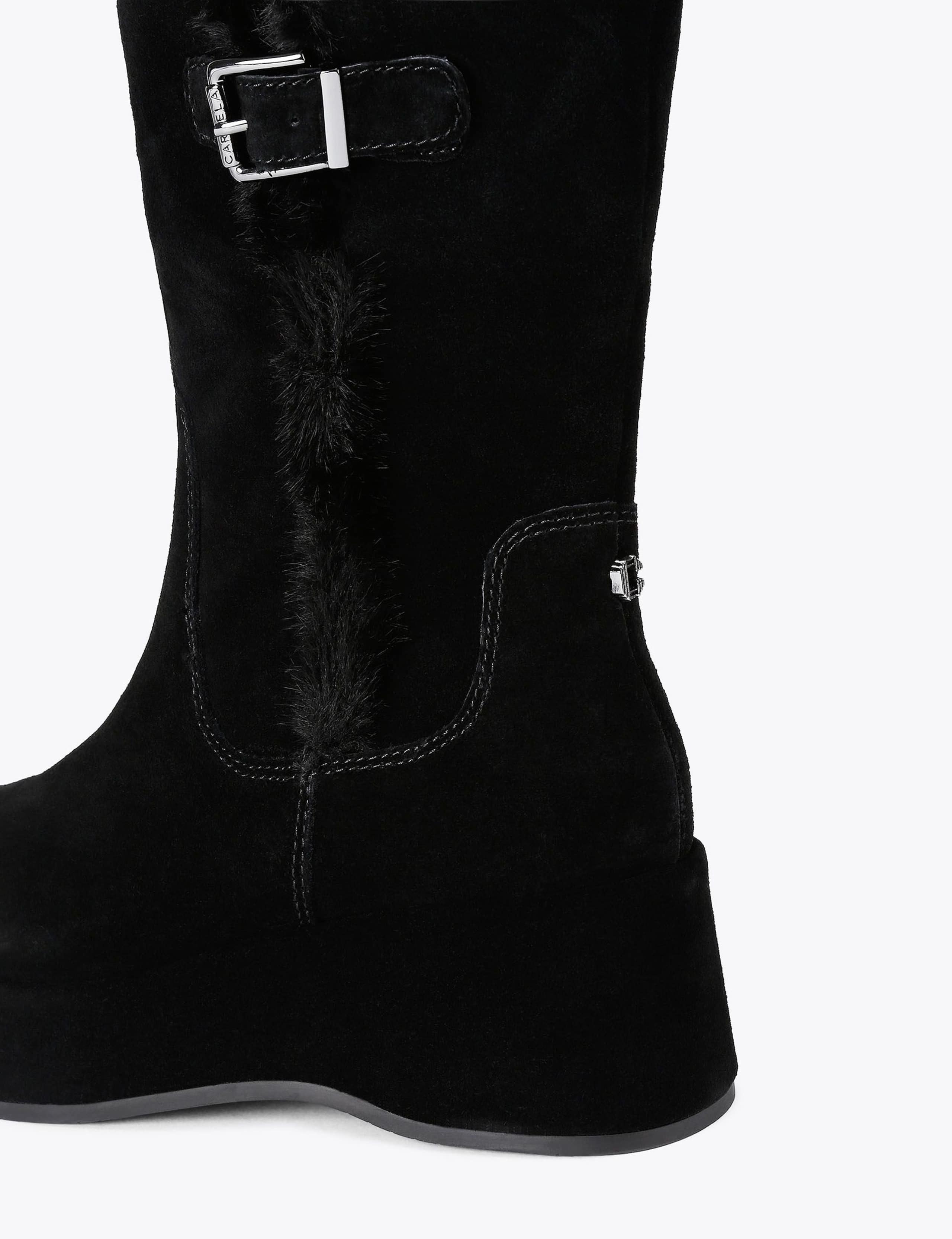 Suede Faux Fur Trim Flatform Mid Calf Boots 5 of 5