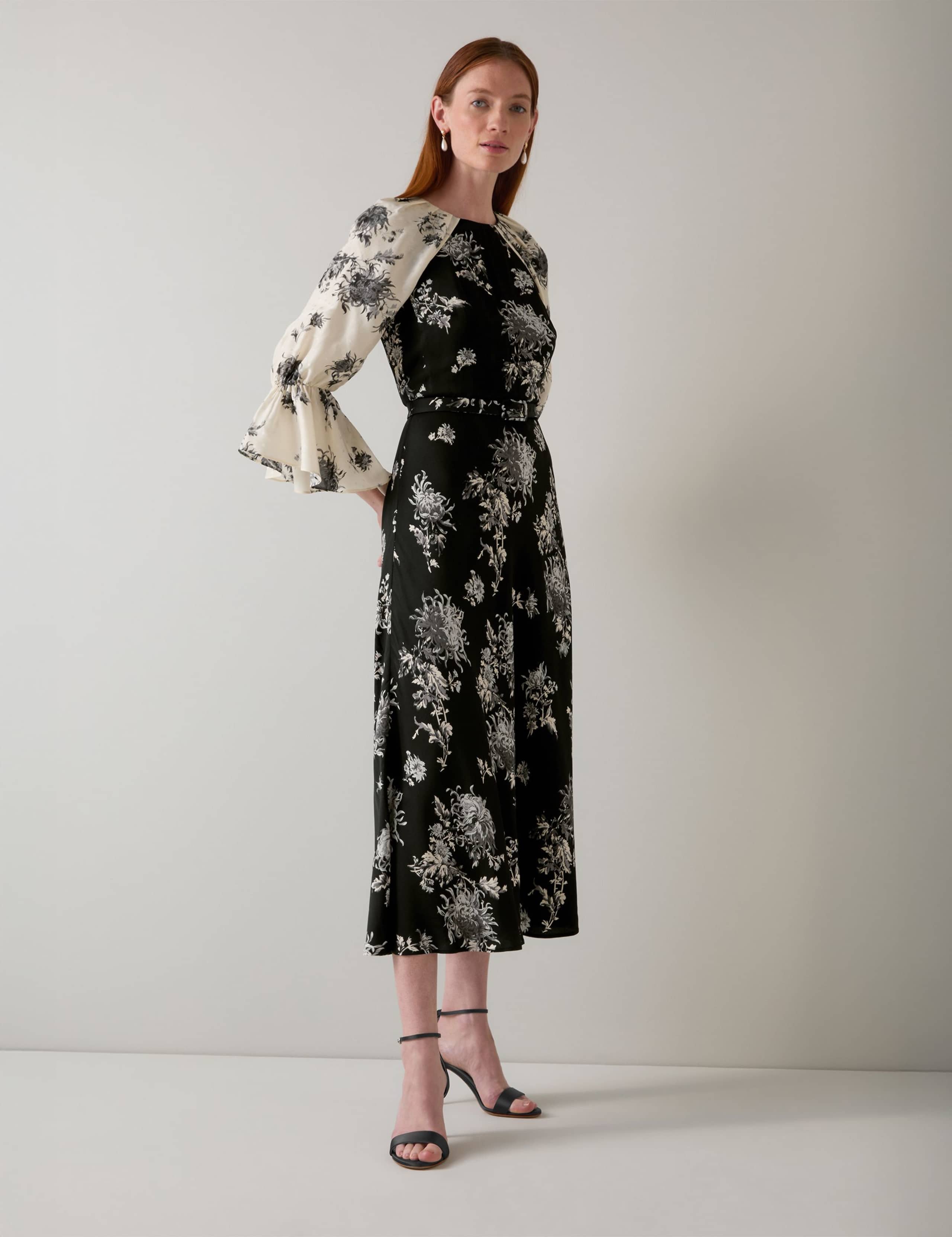 Floral Contrast Sleeve Midi Dress 3 of 3