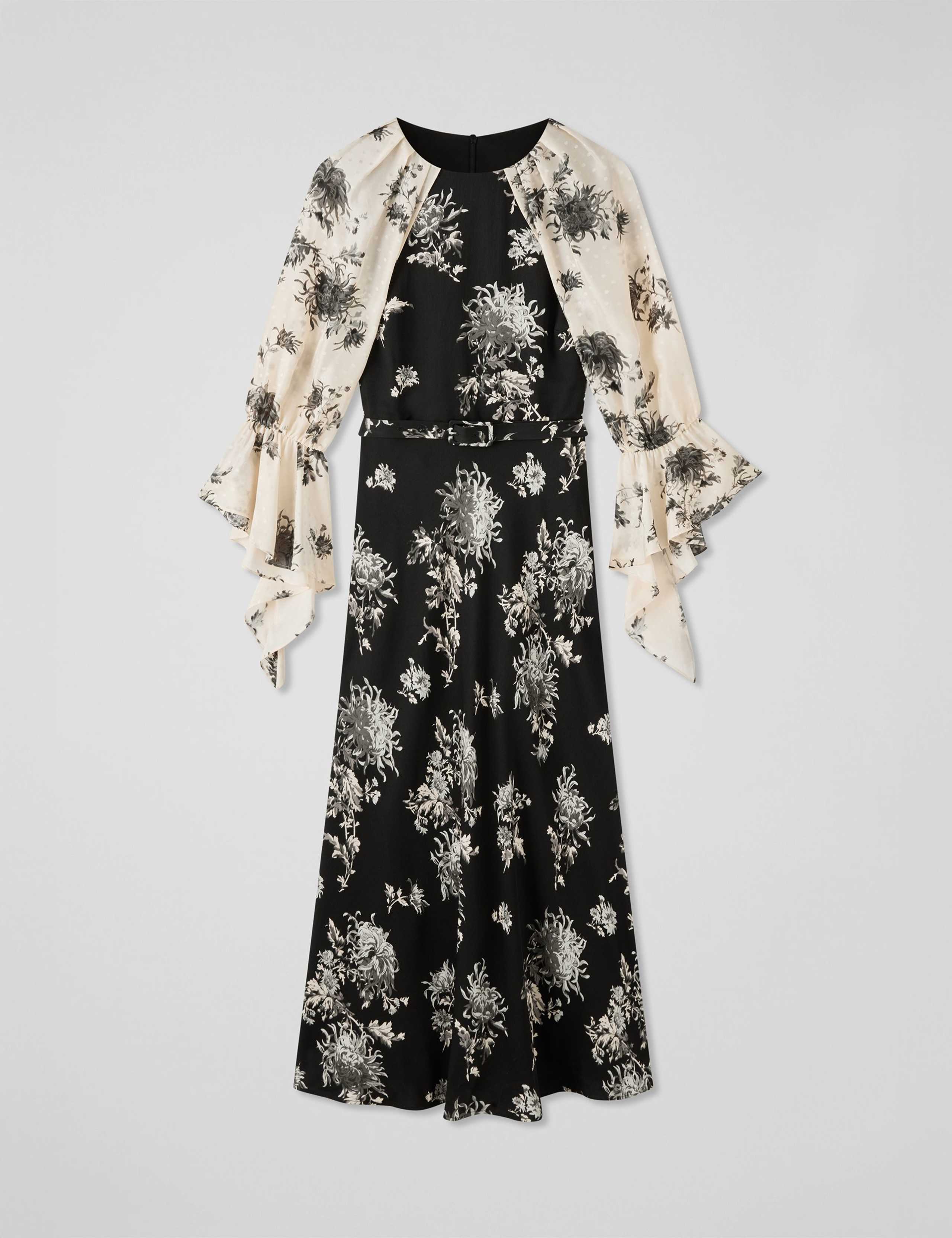 Floral Contrast Sleeve Midi Dress 2 of 3