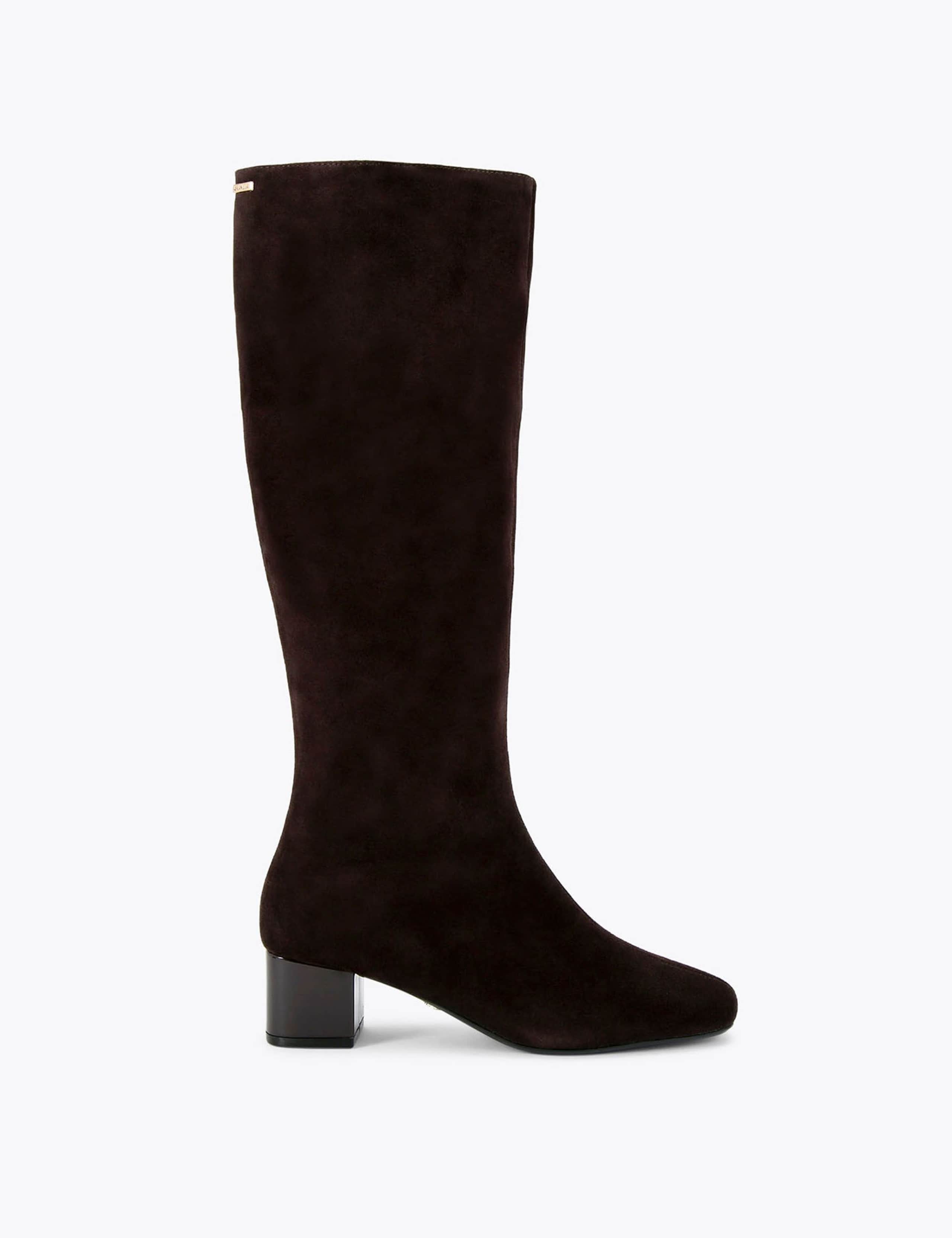 Suede Block Heel Square Toe Knee High Boots 1 of 4