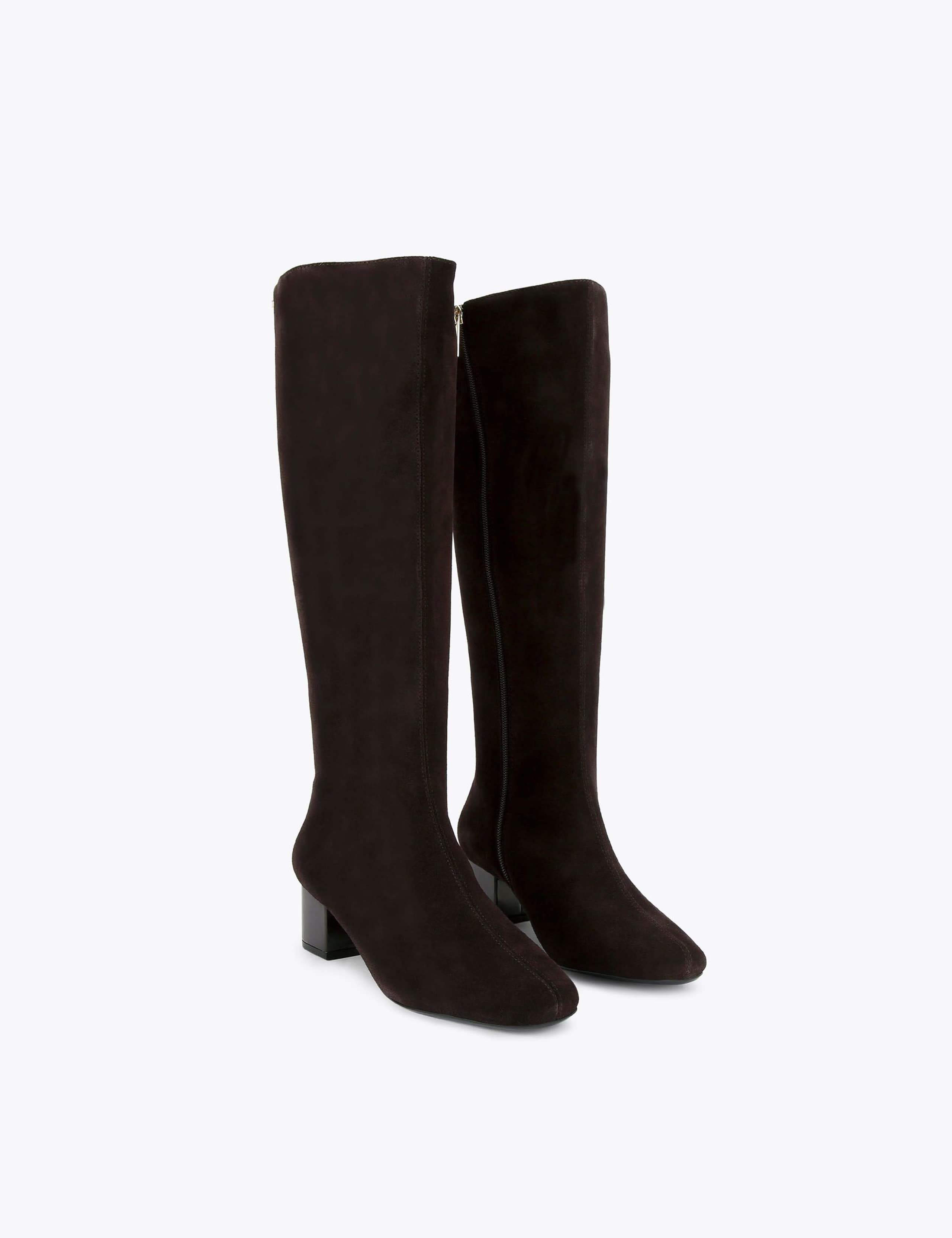 Suede Block Heel Square Toe Knee High Boots 2 of 4