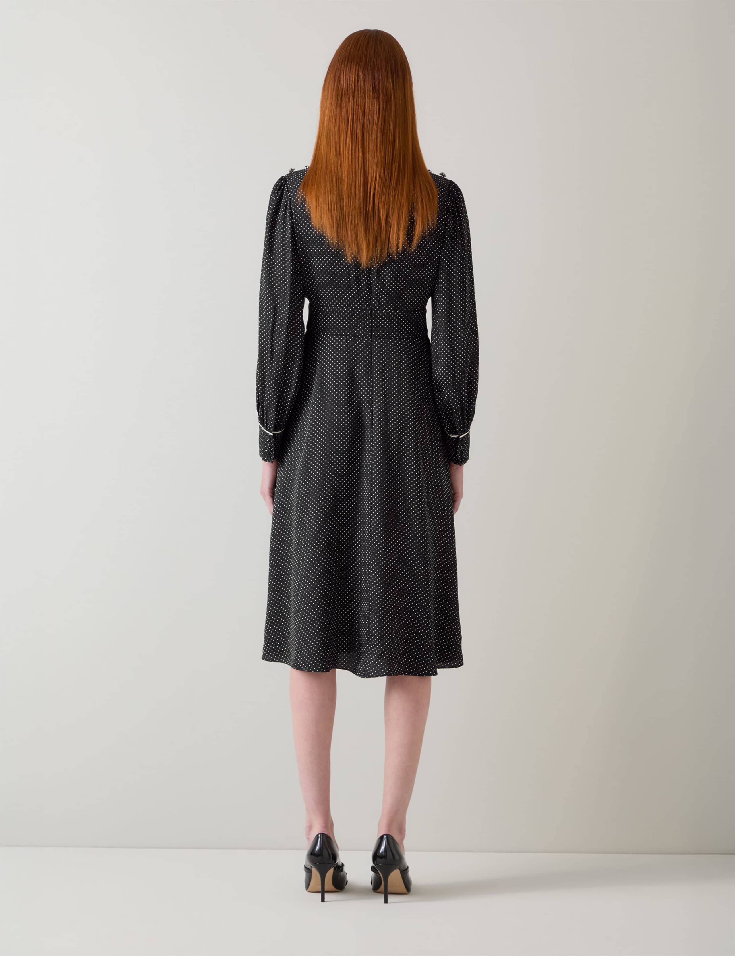 Crepe Spot Print V-Neck Waisted Dress 4 of 4