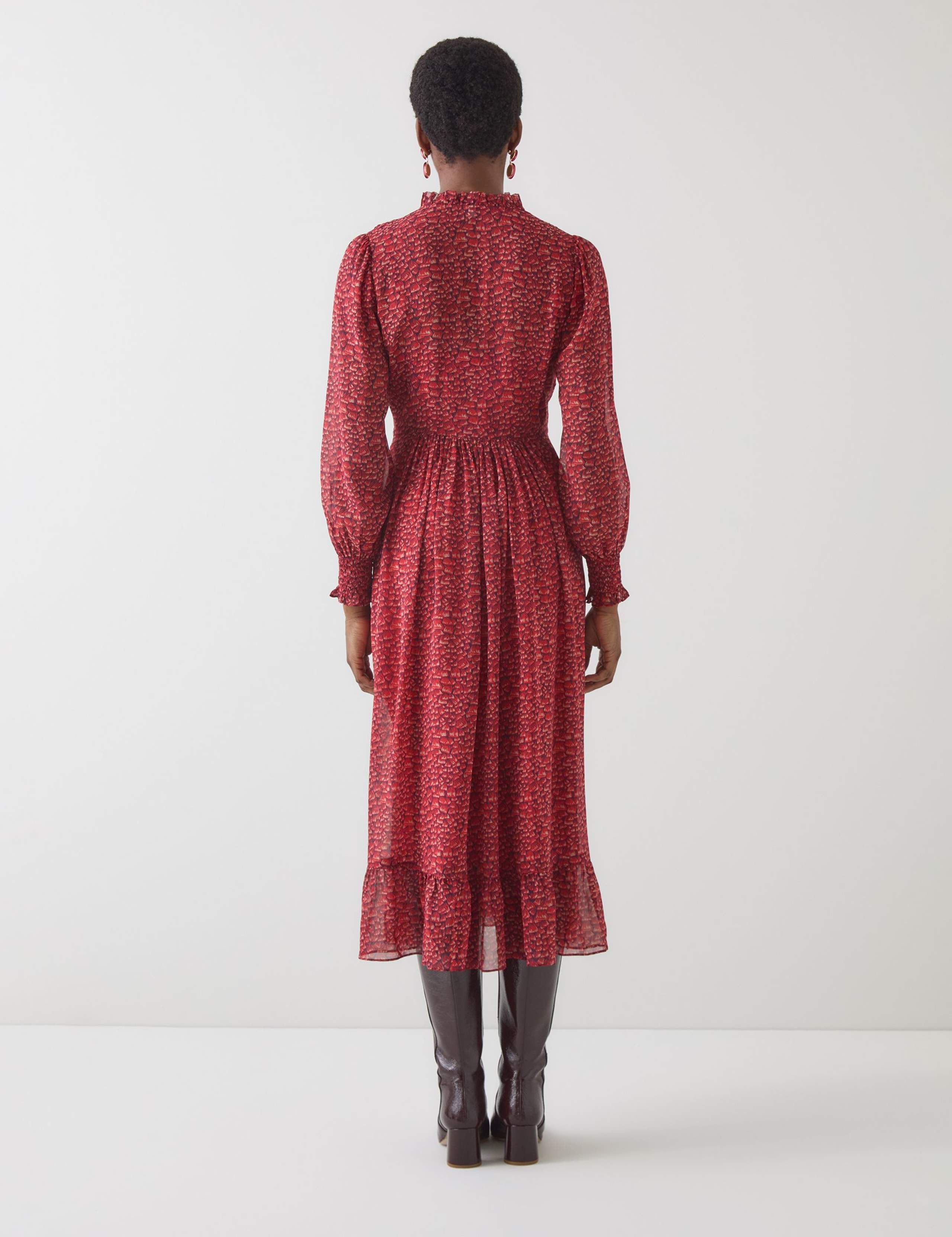 Pure Silk Feather Print Midi Skater Dress 2 of 3