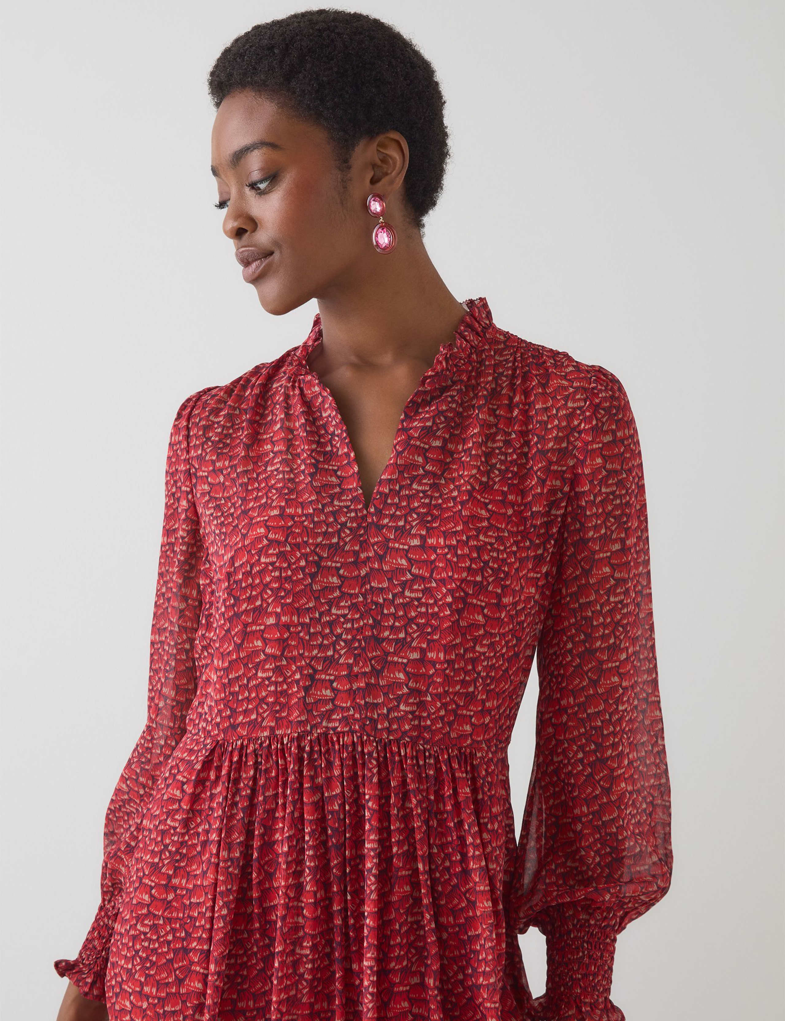 Pure Silk Feather Print Midi Skater Dress 3 of 3