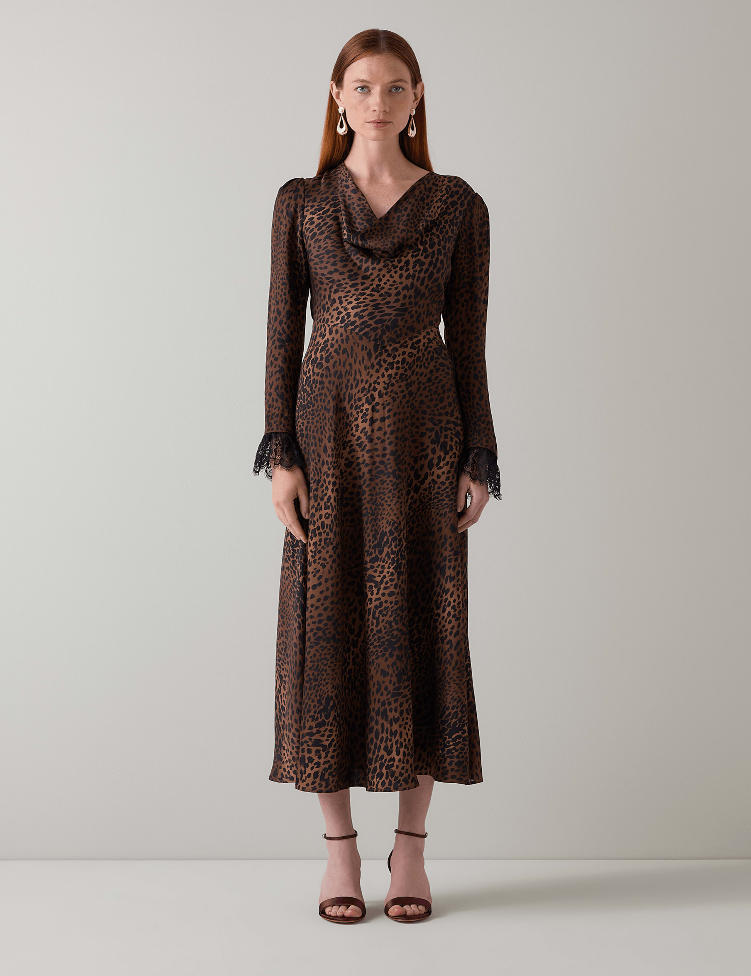 Crepe Leopard Print Midi Skater Dress 1 of 5