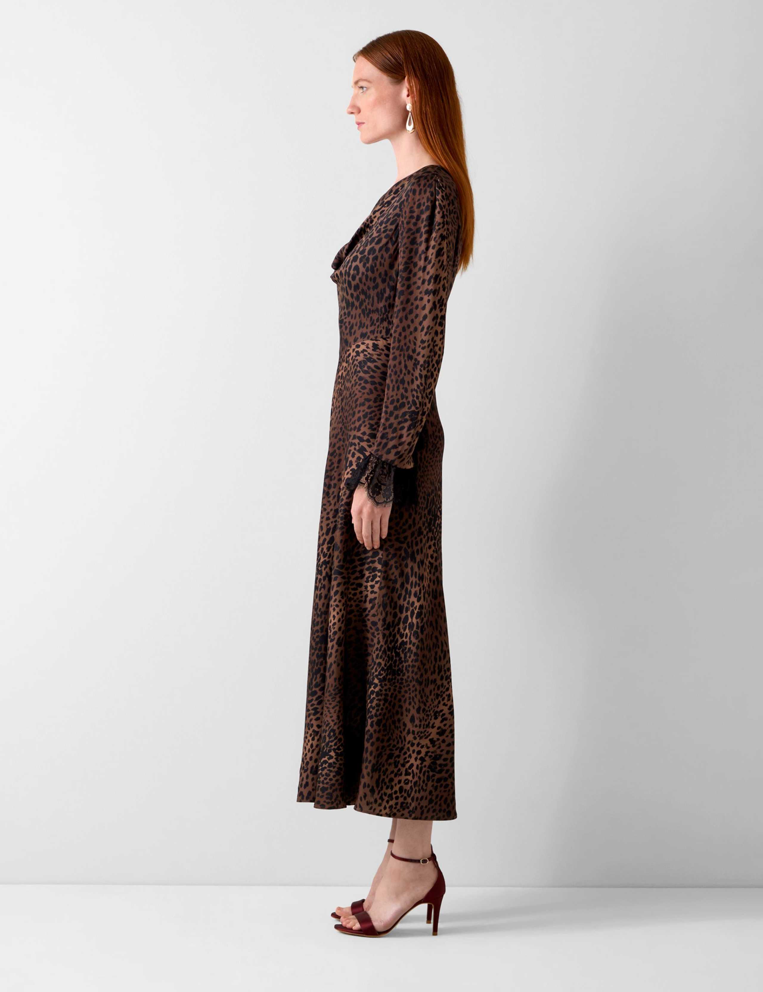 Crepe Leopard Print Midi Skater Dress 3 of 5