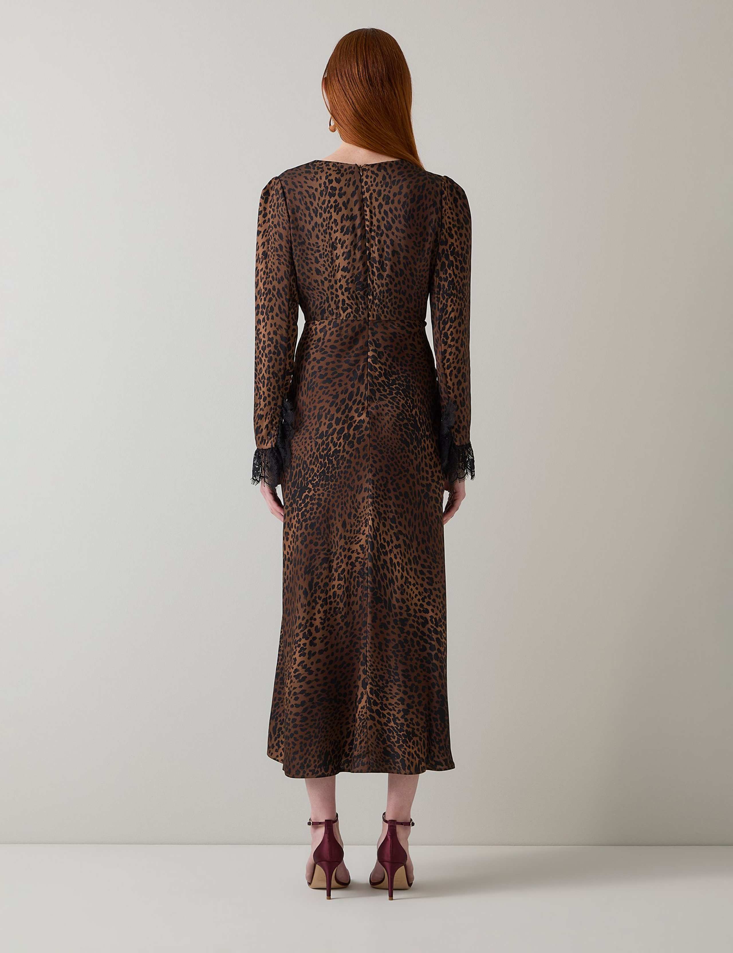 Crepe Leopard Print Midi Skater Dress 4 of 5