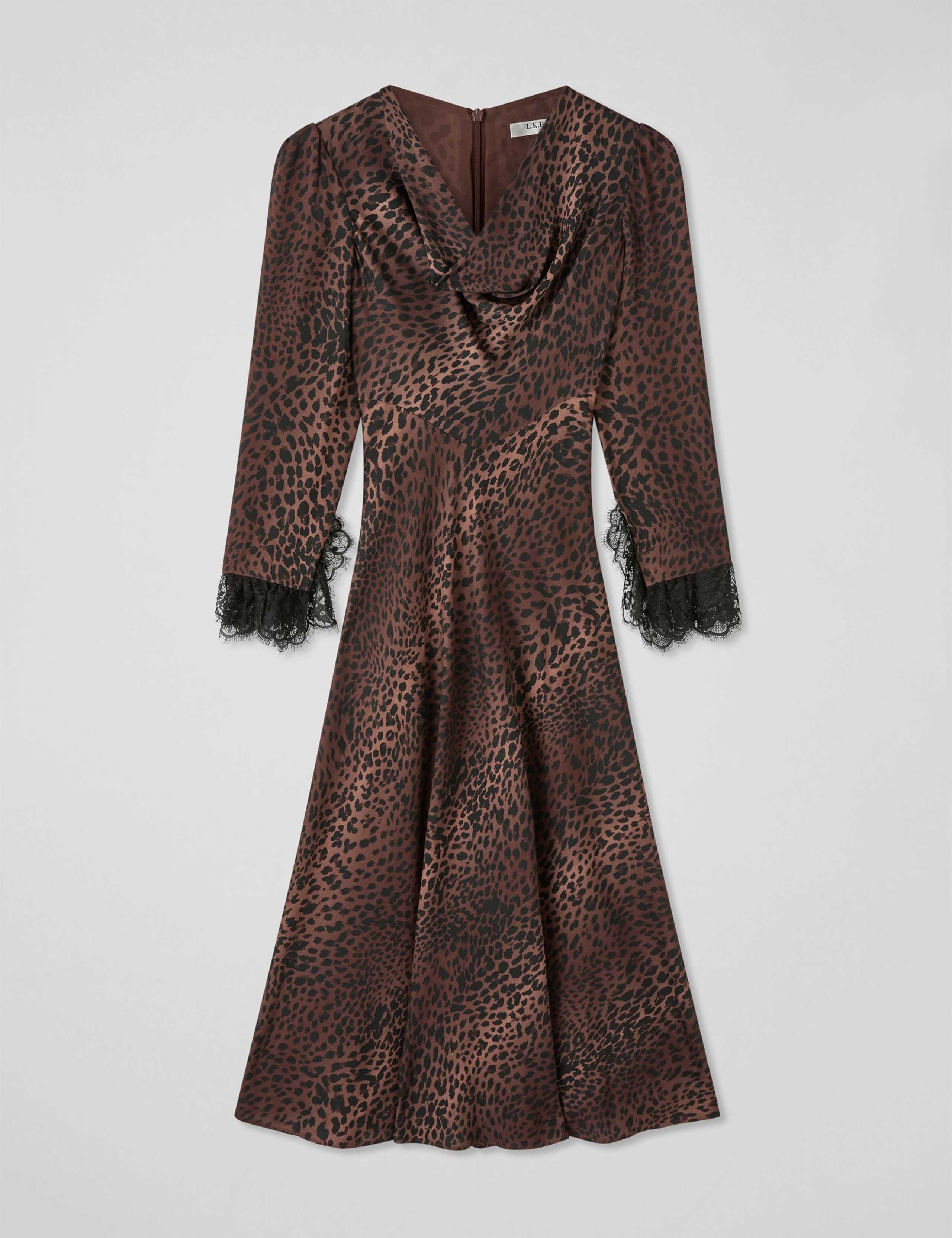 Crepe Leopard Print Midi Skater Dress 2 of 5