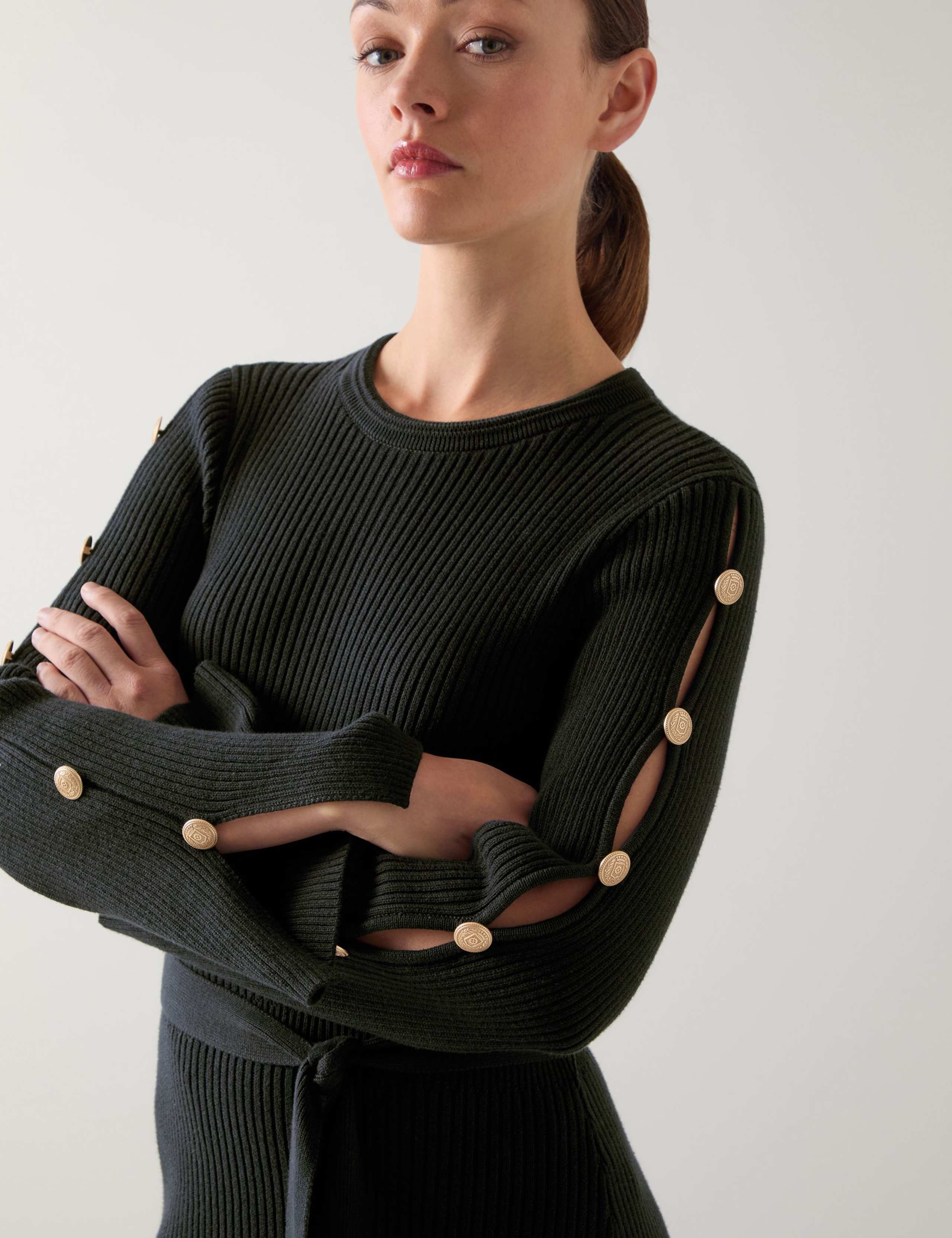 Pure Cotton Button Detail Midi Jumper Dress 4 of 4