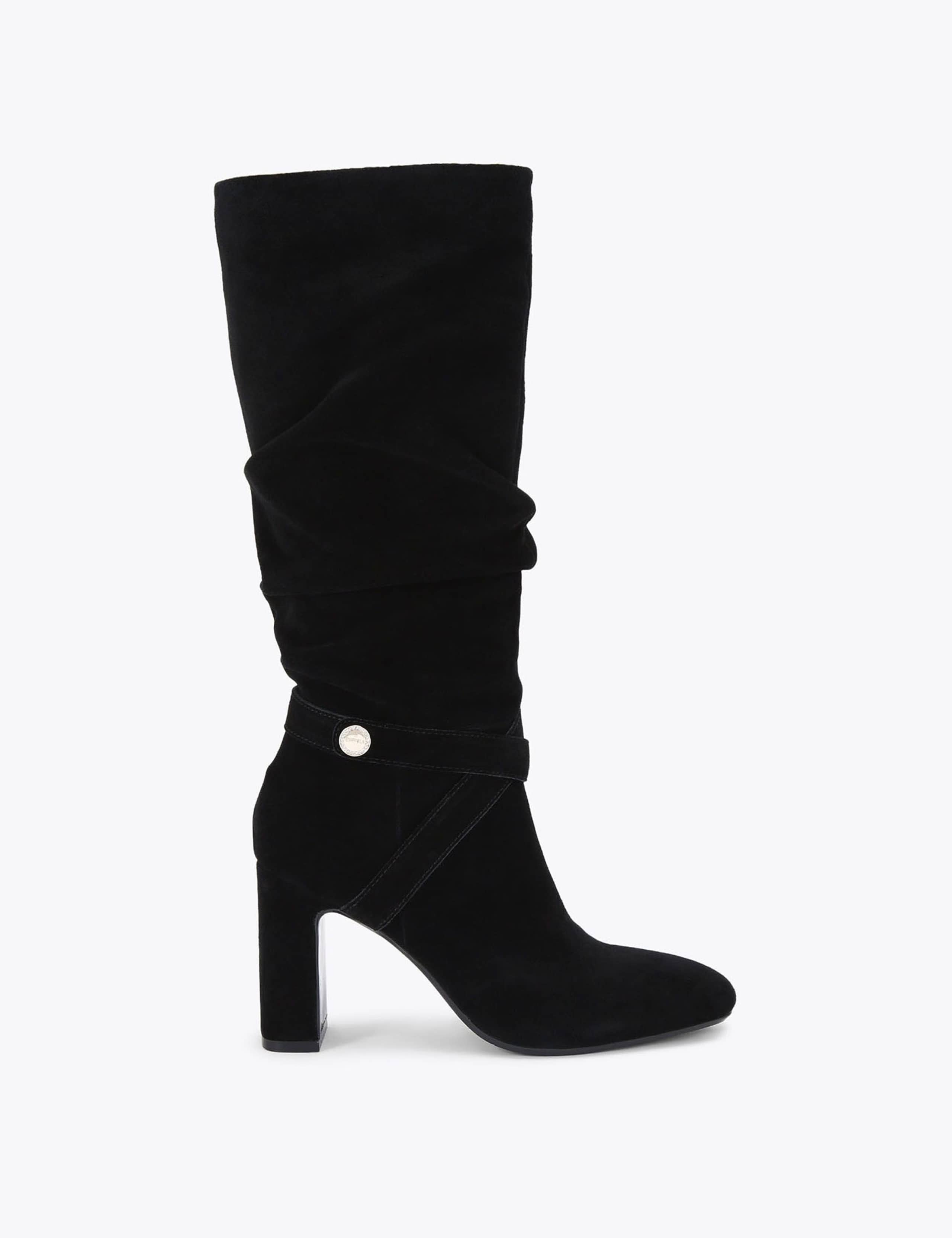 Suede Block Heel Slouch Knee High Boots 1 of 5