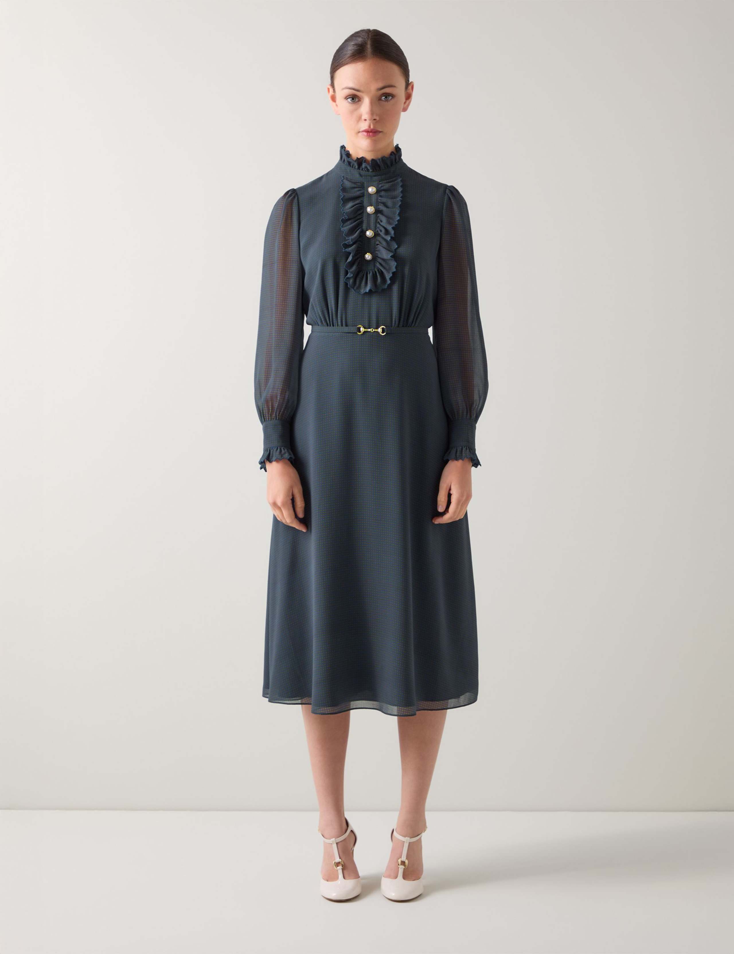 Georgette Checked High Neck Ruffle Dress 1 of 4