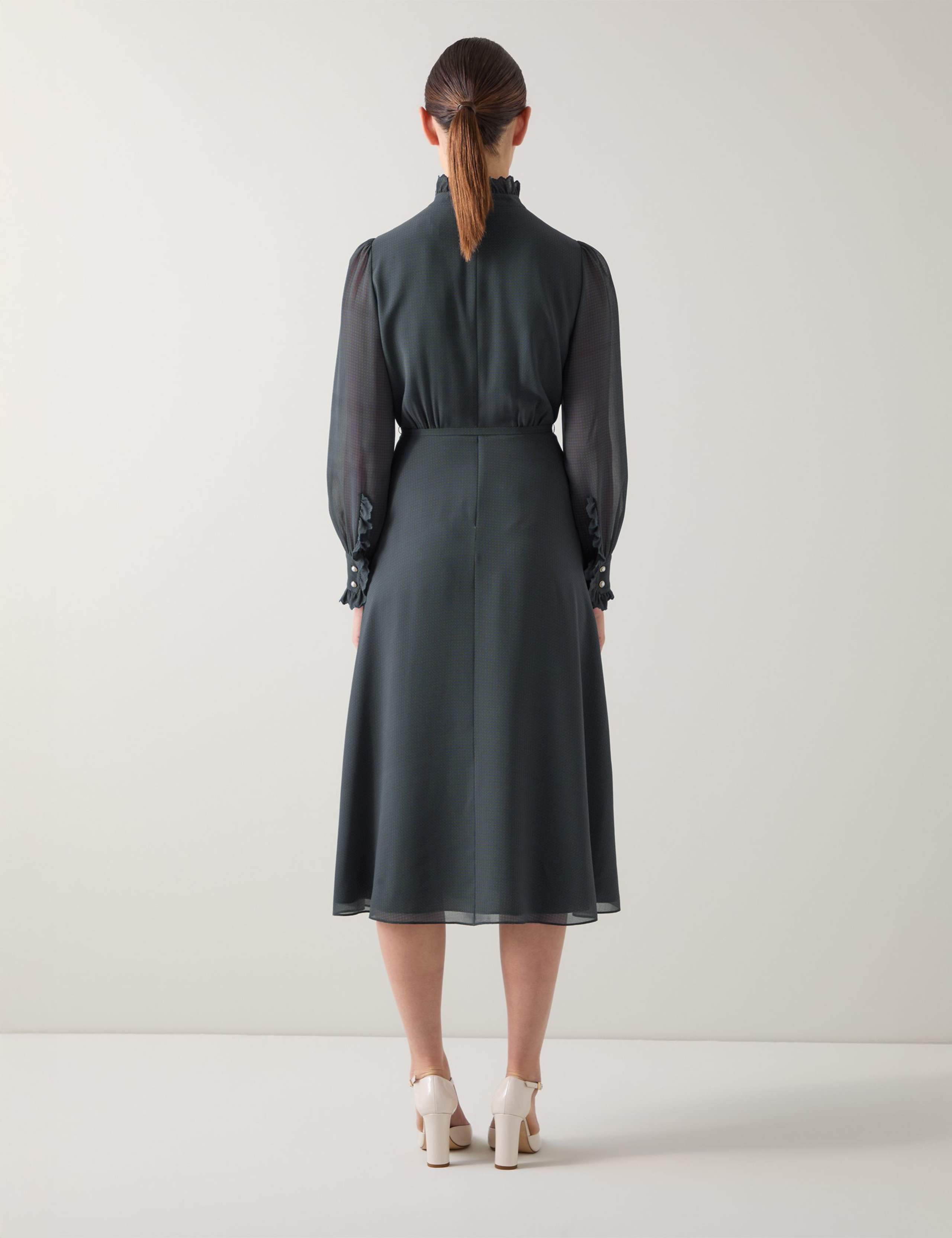 Georgette Checked High Neck Ruffle Dress 3 of 4