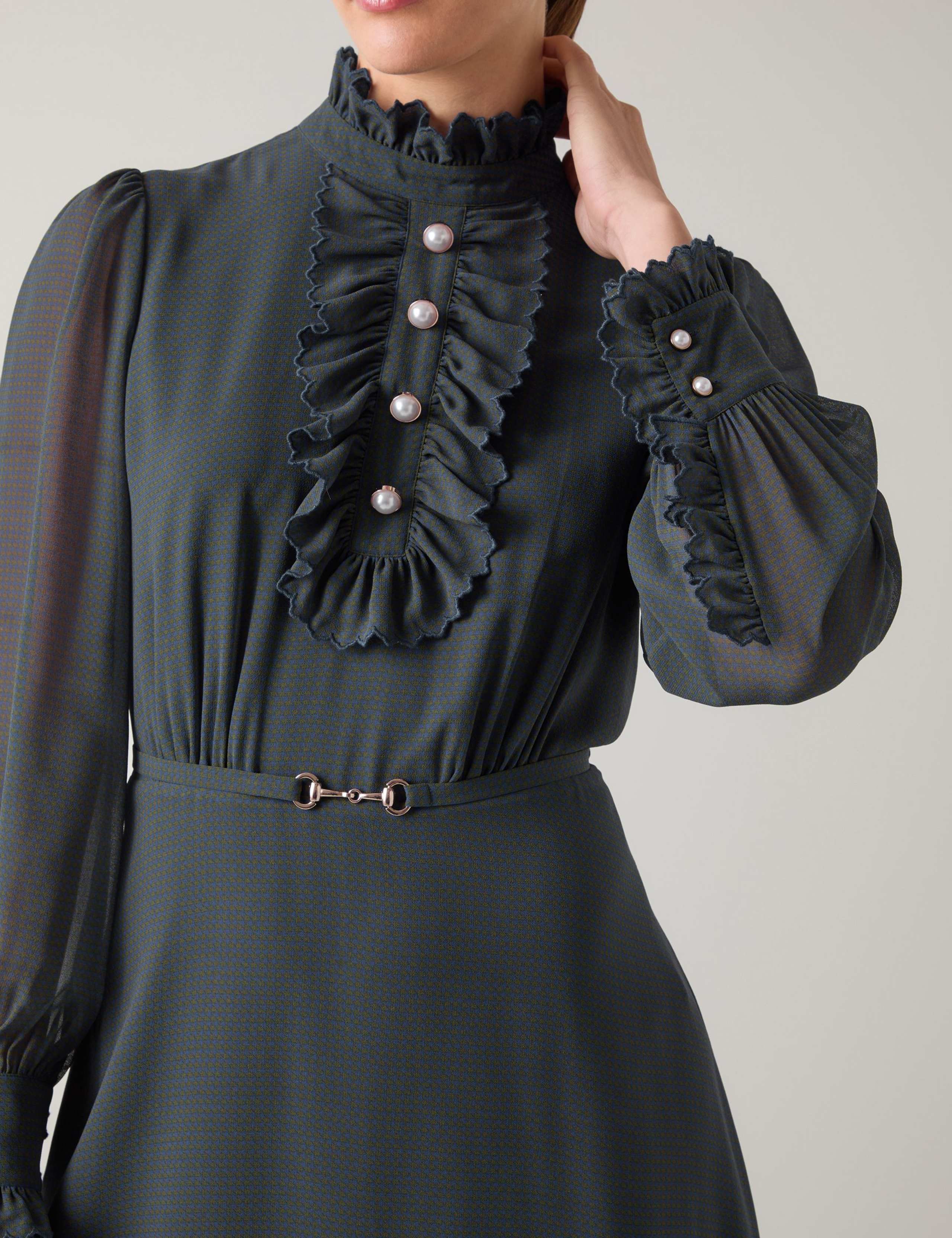 Georgette Checked High Neck Ruffle Dress 4 of 4