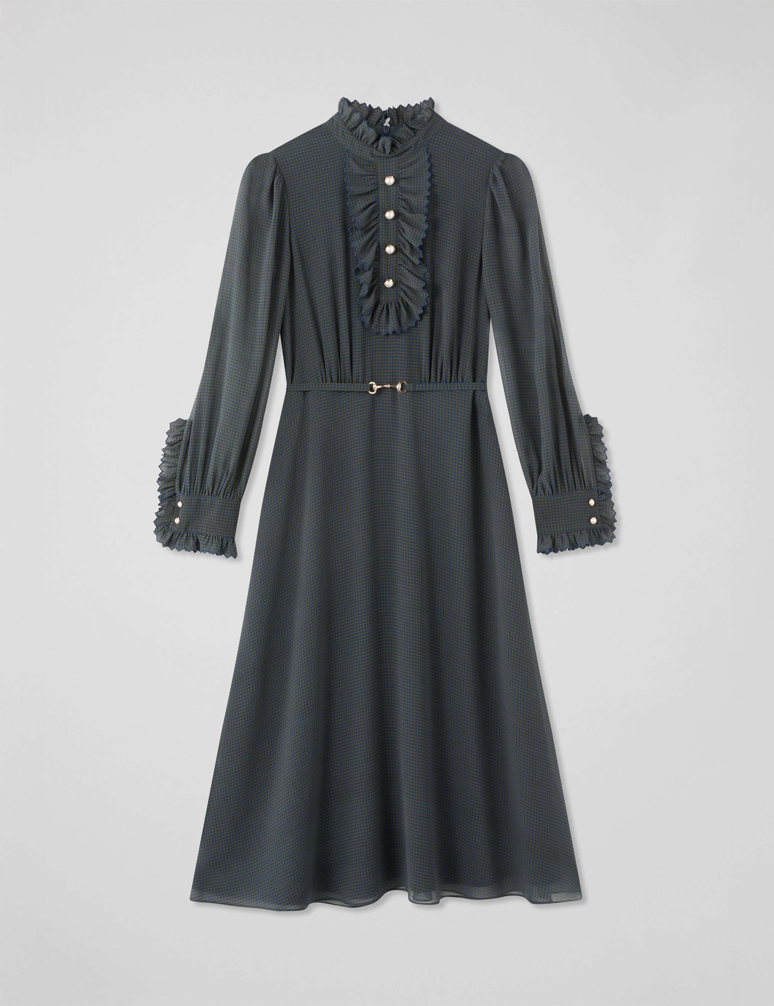 Georgette Checked High Neck Ruffle Dress 2 of 4