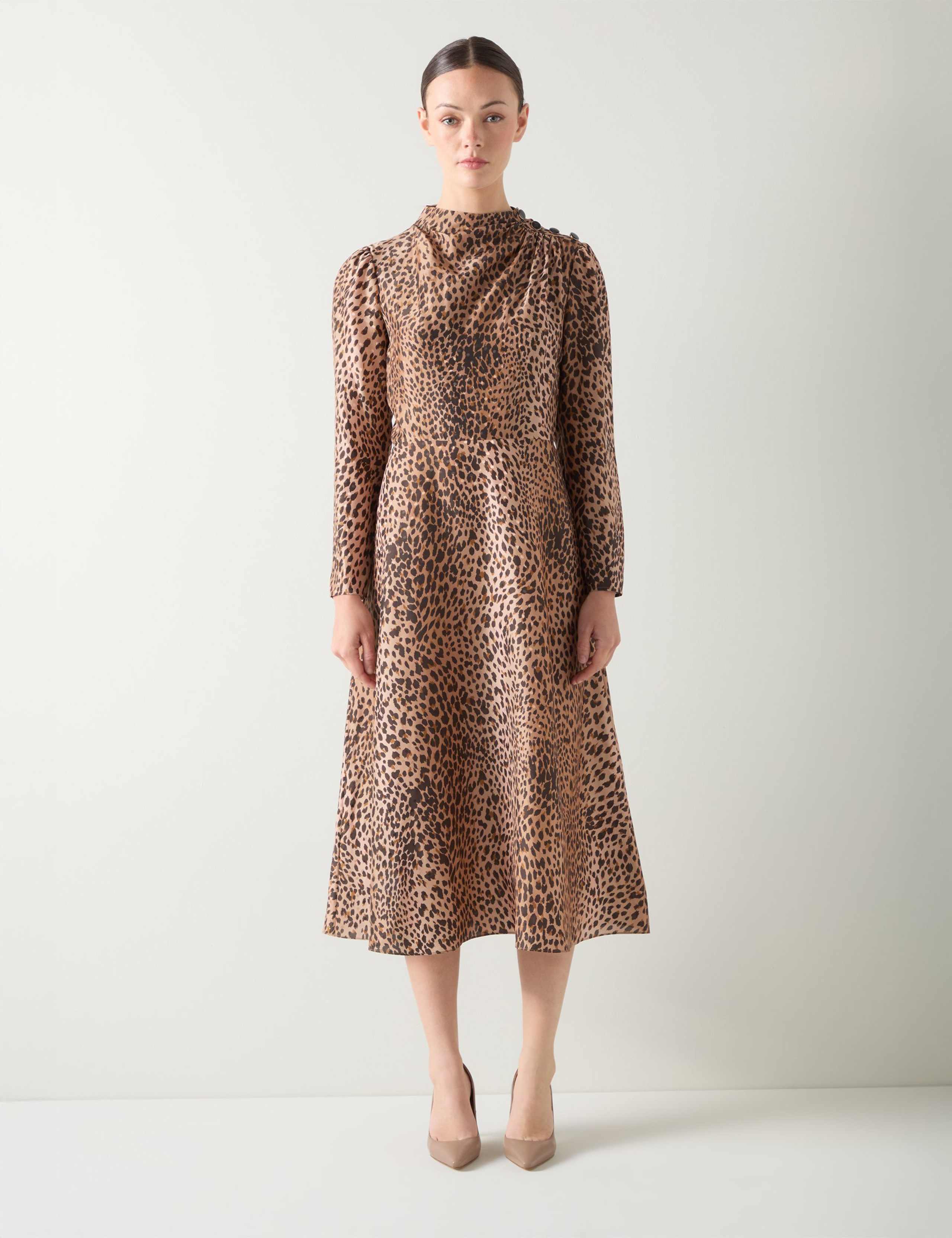 Silk Blend Animal Print Midi Fitted Dress 1 of 3