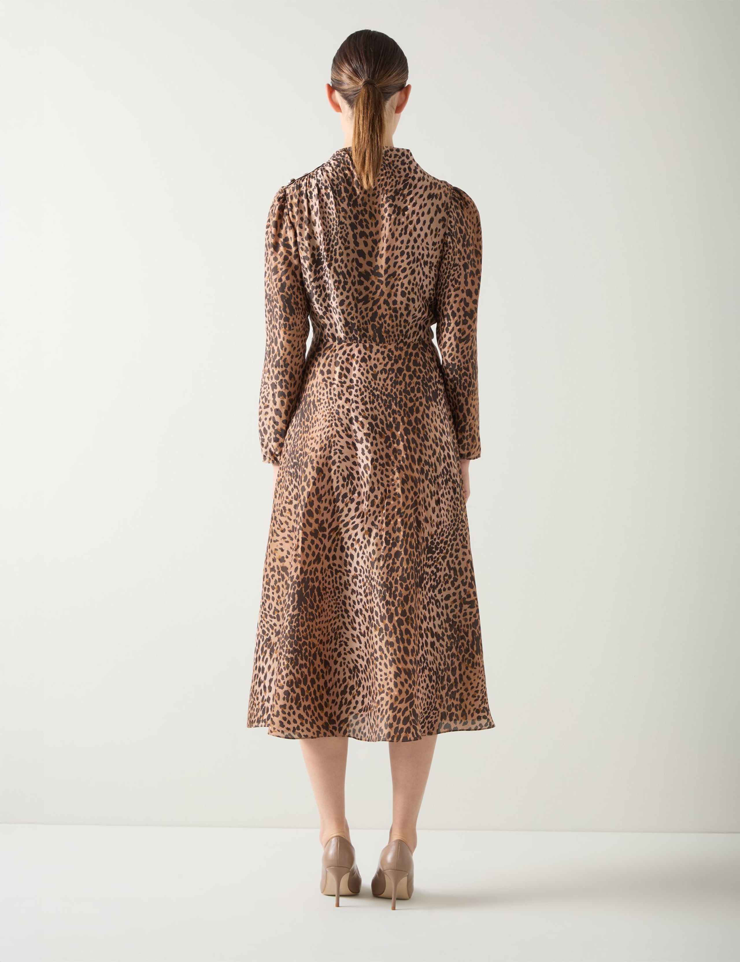 Silk Blend Animal Print Midi Fitted Dress 3 of 3