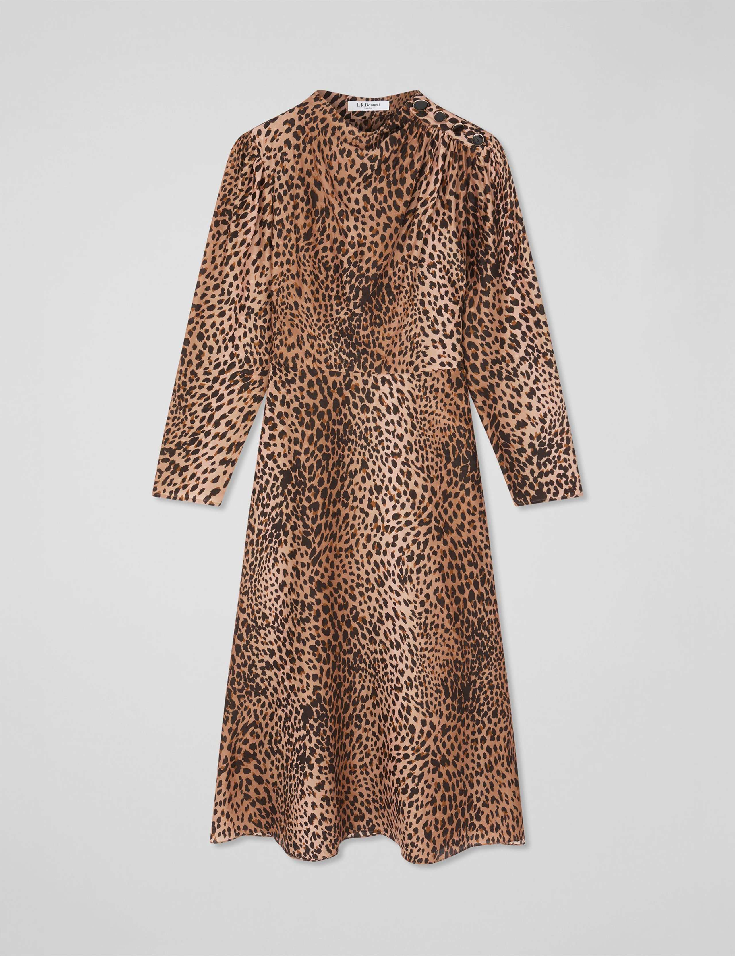 Silk Blend Animal Print Midi Fitted Dress 2 of 3