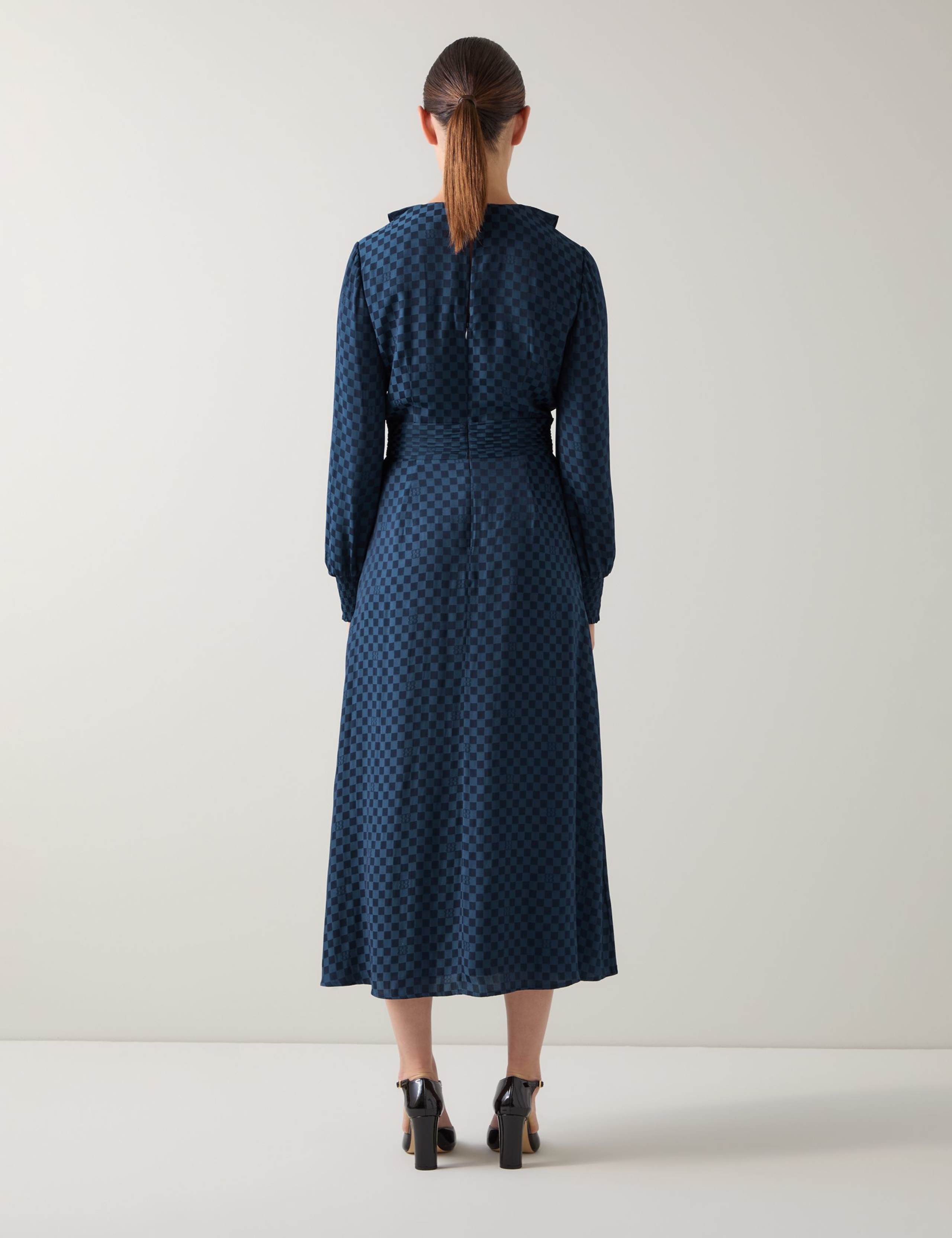 Checkerboard Print Ruffle Midi Skater Dress 3 of 5