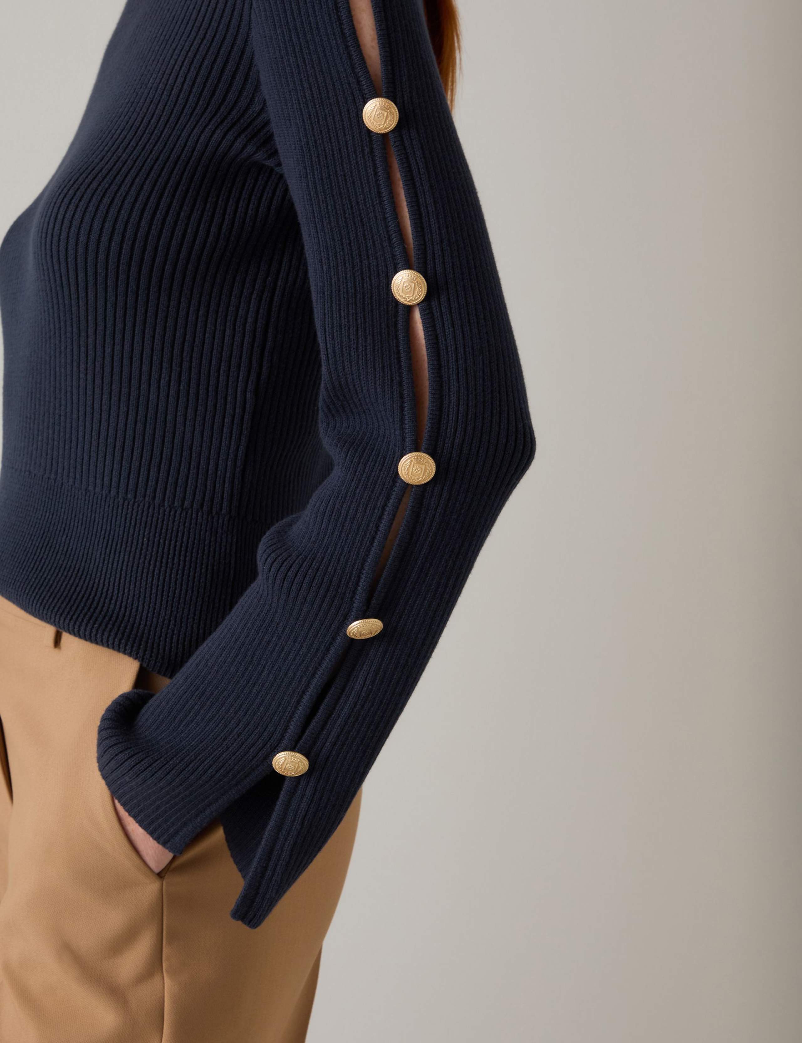 Pure Cotton Ribbed Button Detail Jumper 4 of 4