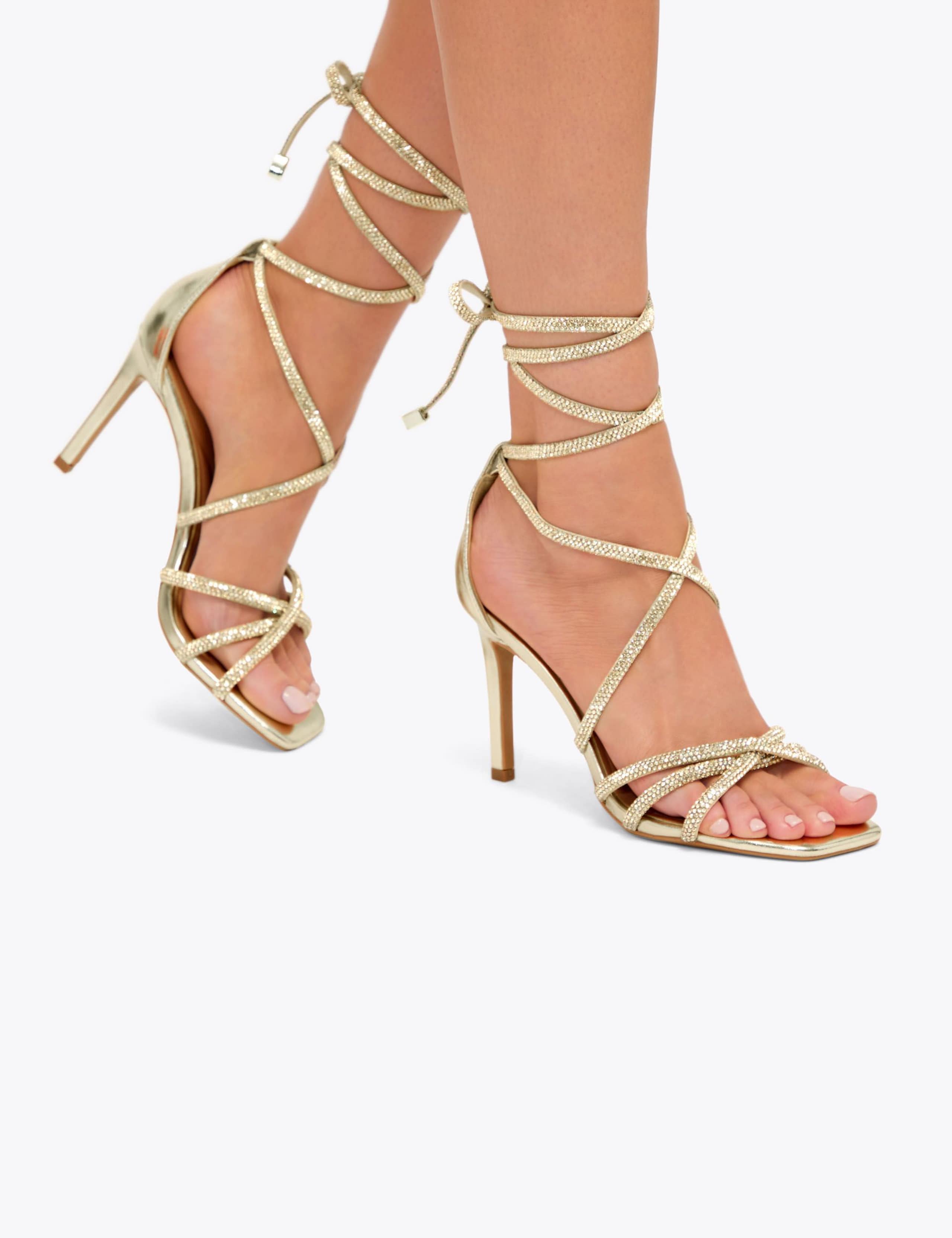 Metallic Lace Up Heeled Sandals 2 of 5