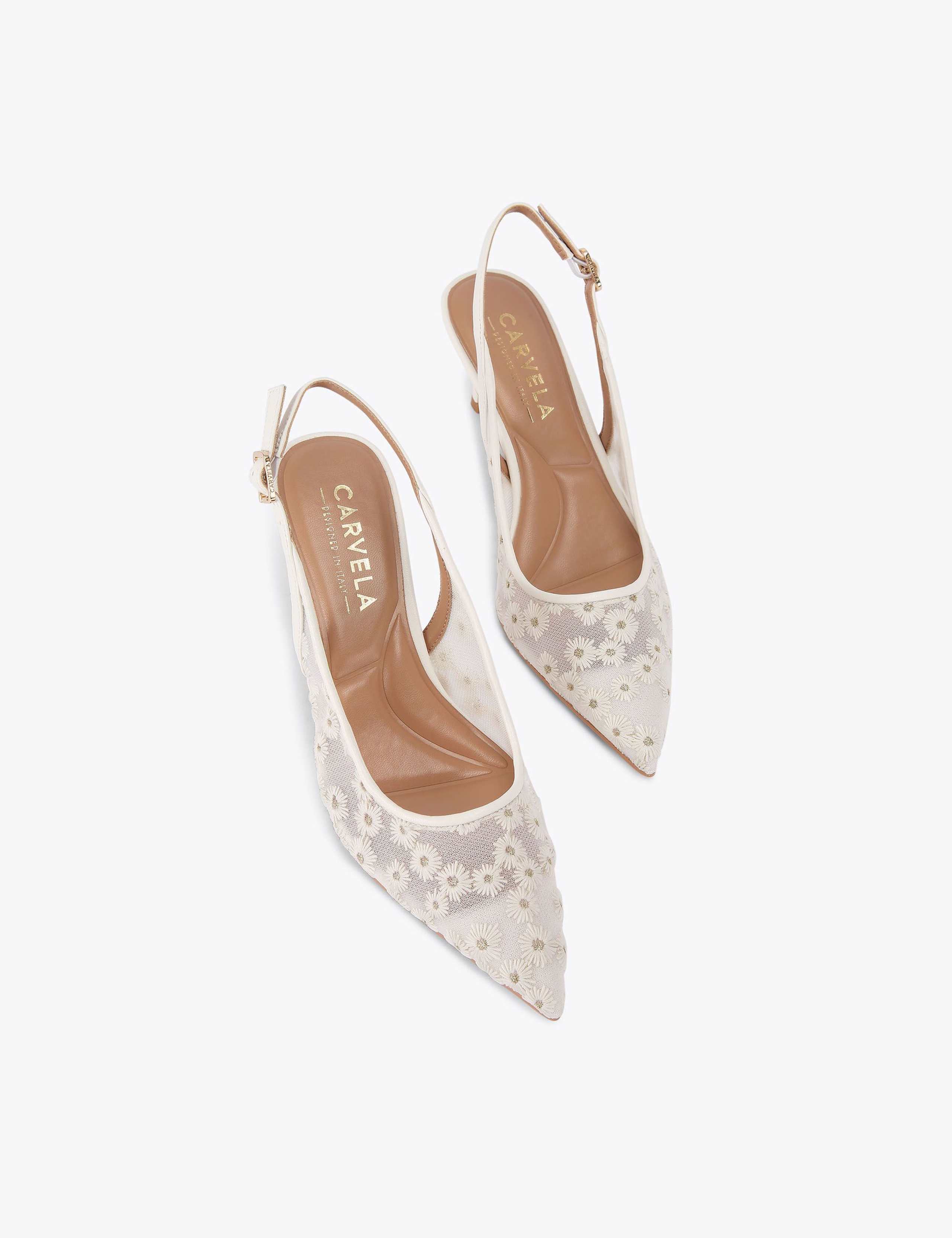 Embroidered Mesh Slingback Court Shoes 3 of 5
