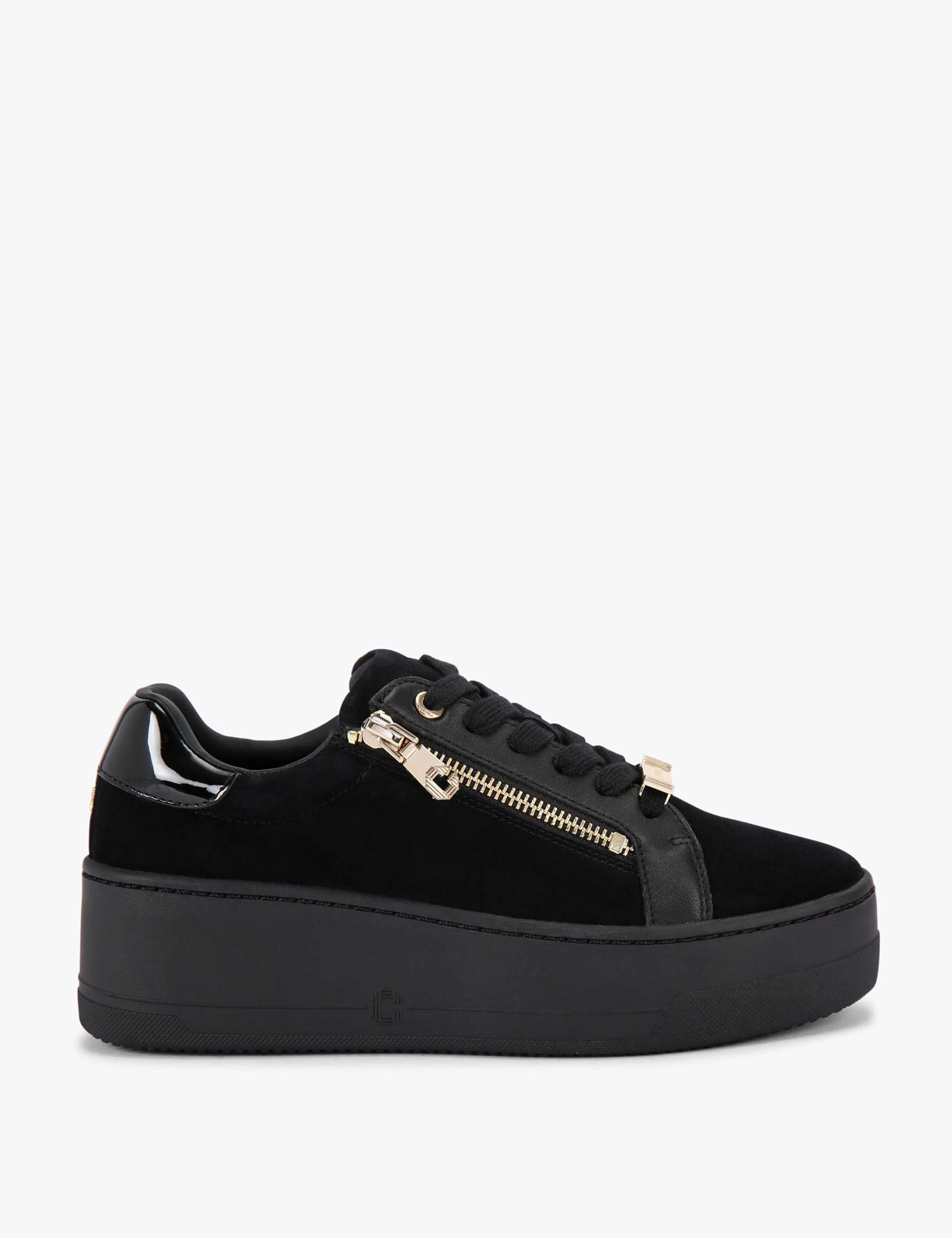 Leather Lace Up Zip Detail Flatform Trainers 1 of 5