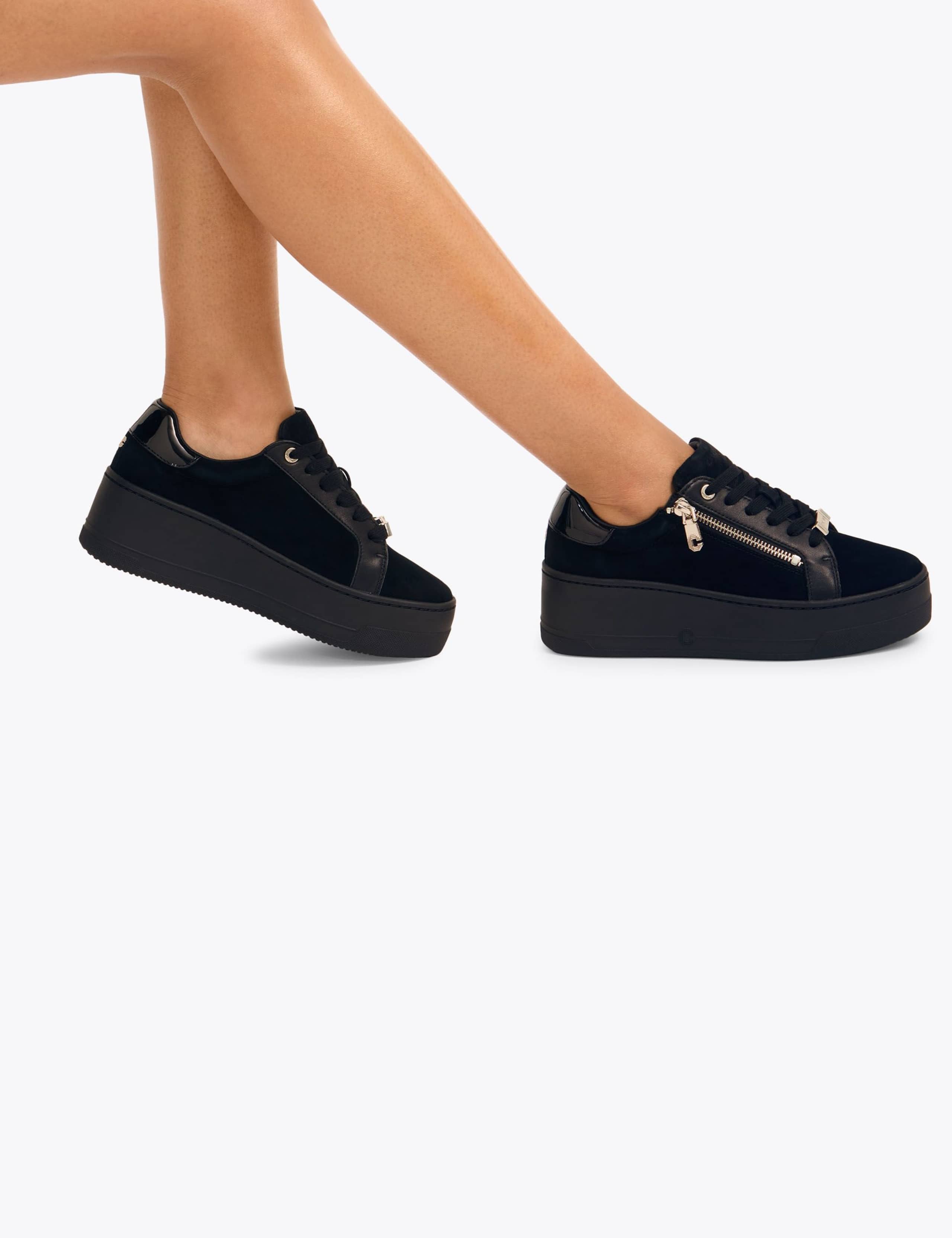Leather Lace Up Zip Detail Flatform Trainers 2 of 5
