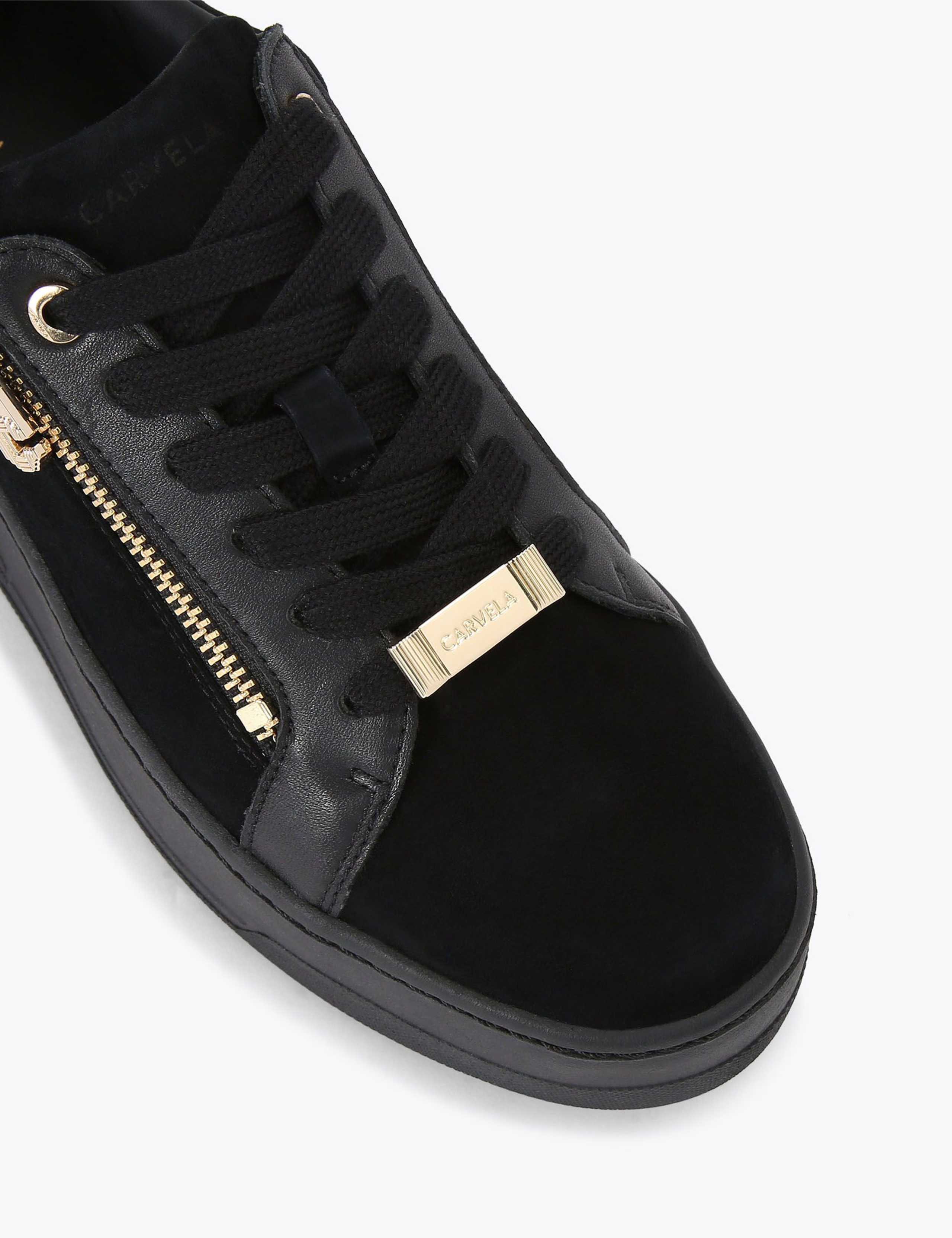 Leather Lace Up Zip Detail Flatform Trainers 4 of 5