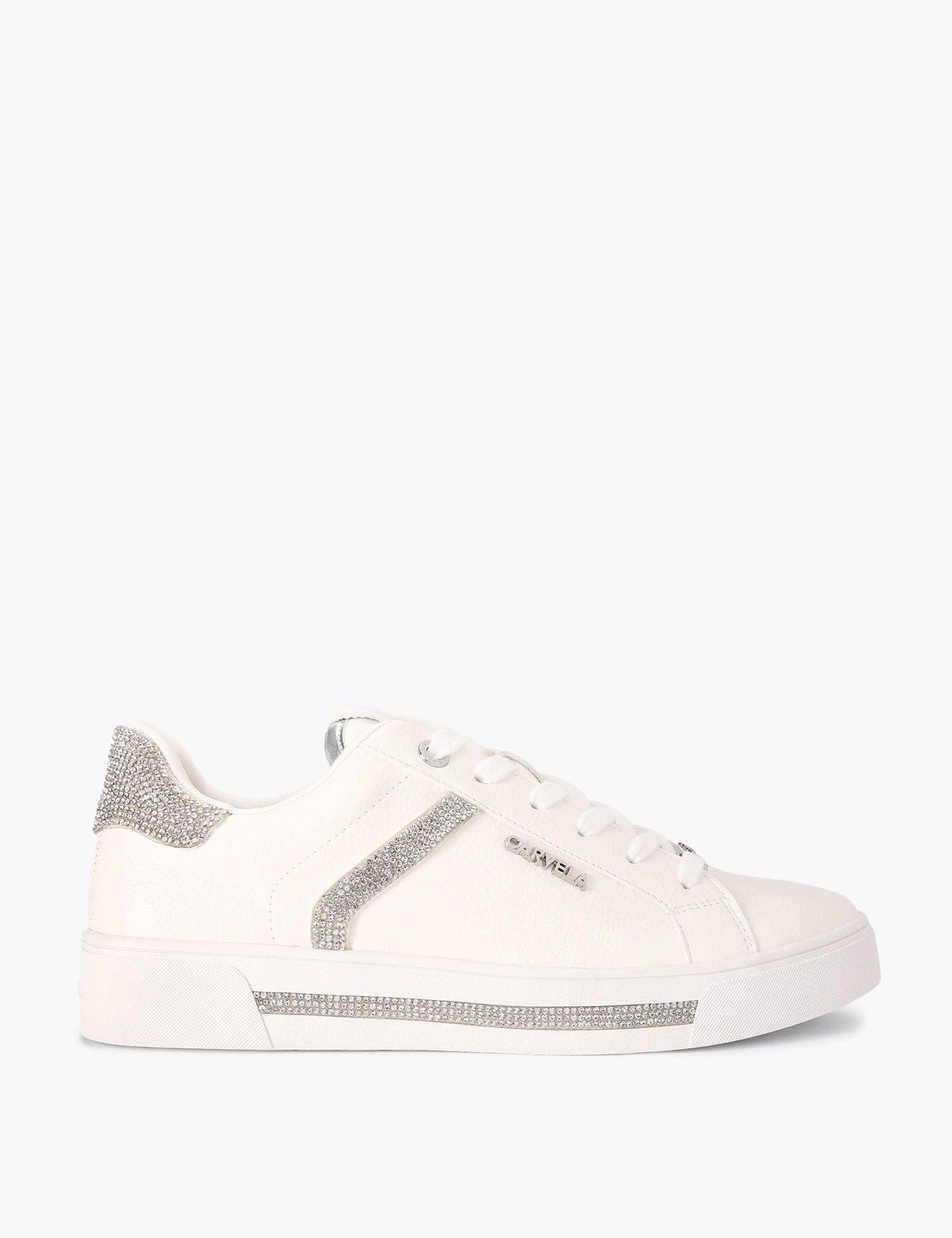 Lace Up Sparkle Crystal Cupsole Trainers 1 of 5