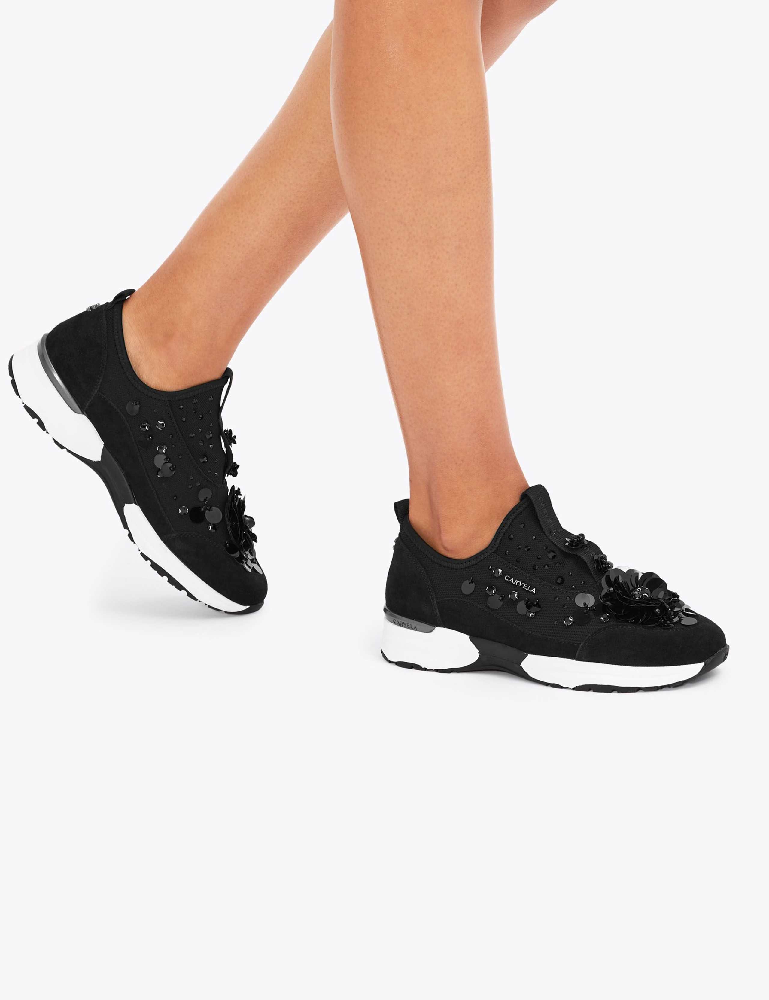 Suede Mix Slip On Flower Sequin Trainers 2 of 5