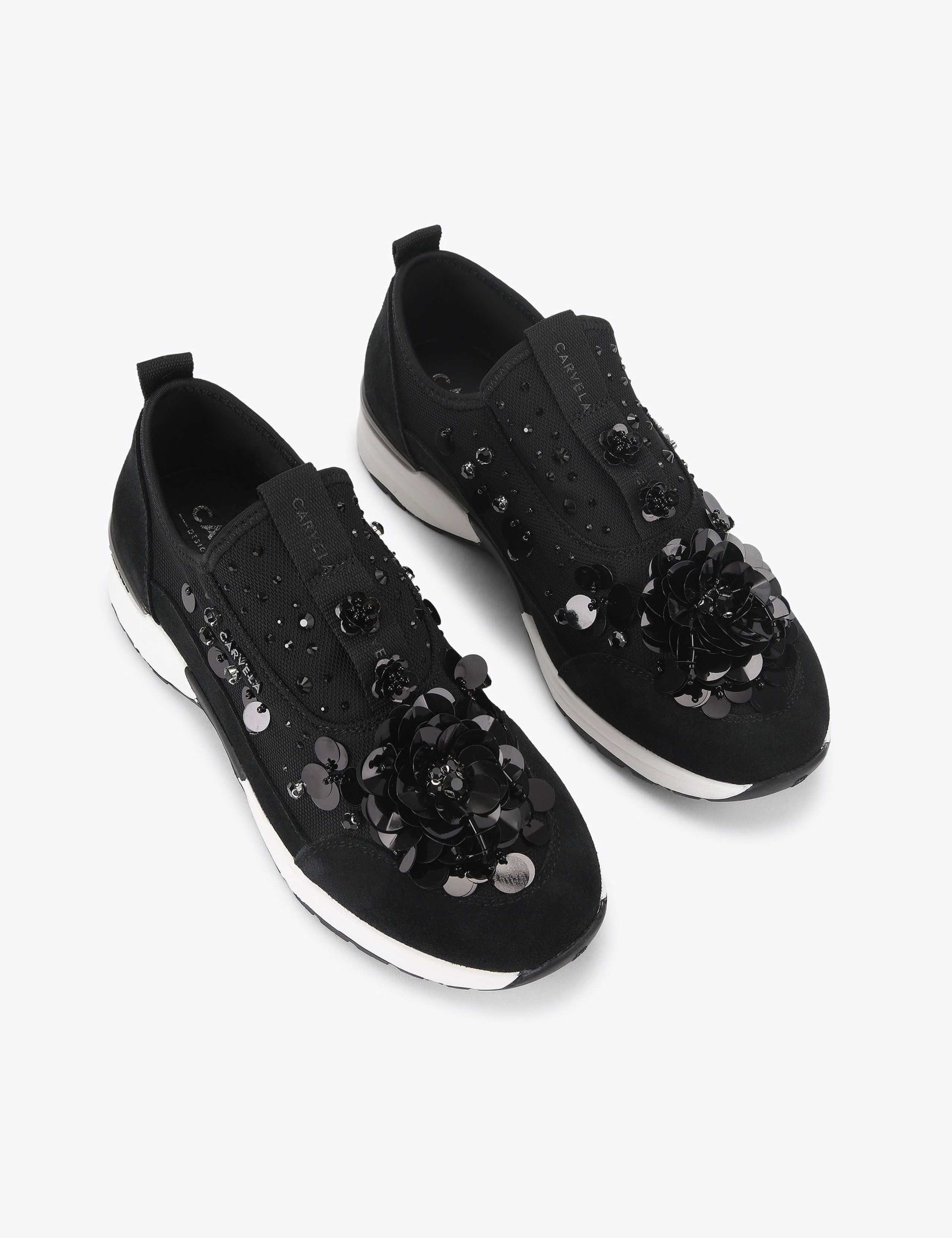 Suede Mix Slip On Flower Sequin Trainers 3 of 5