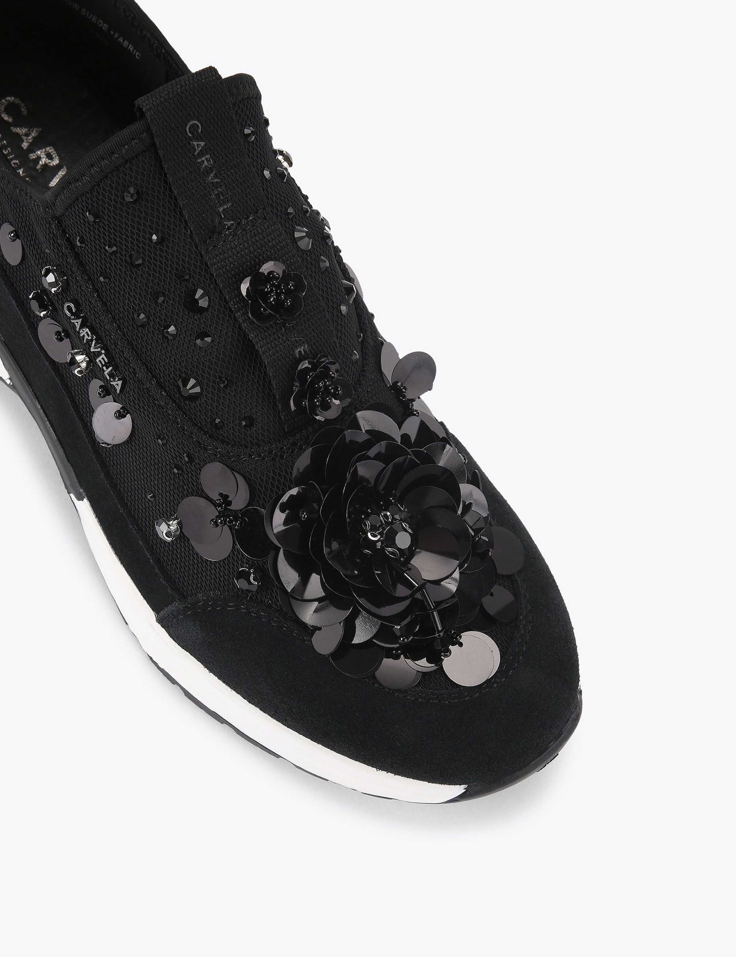 Suede Mix Slip On Flower Sequin Trainers 4 of 5