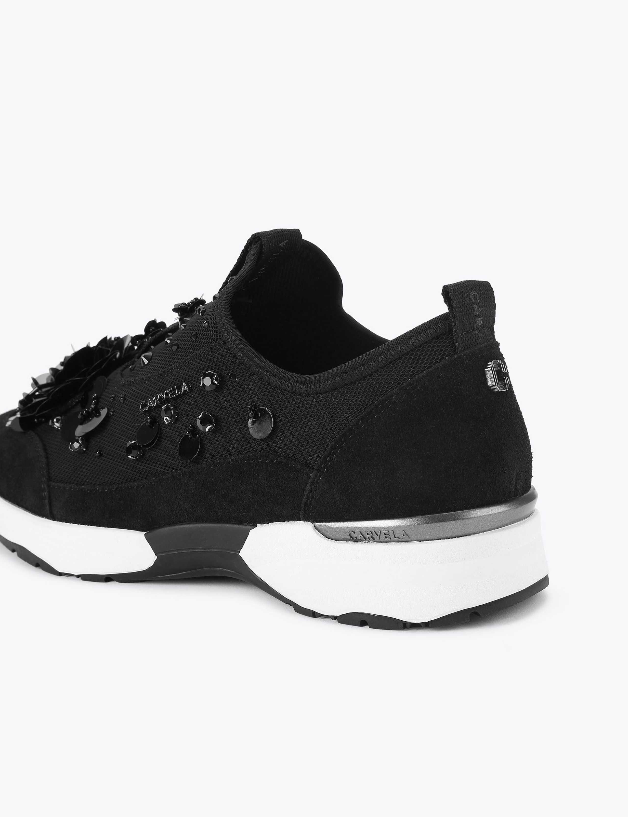 Suede Mix Slip On Flower Sequin Trainers 5 of 5